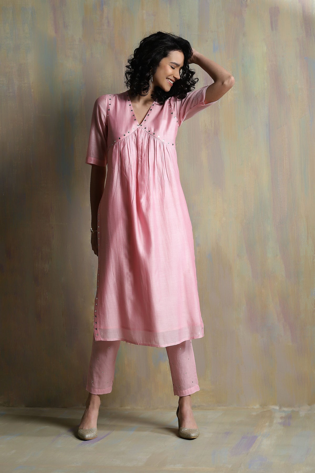 Light Pink High Slit Kurta Set