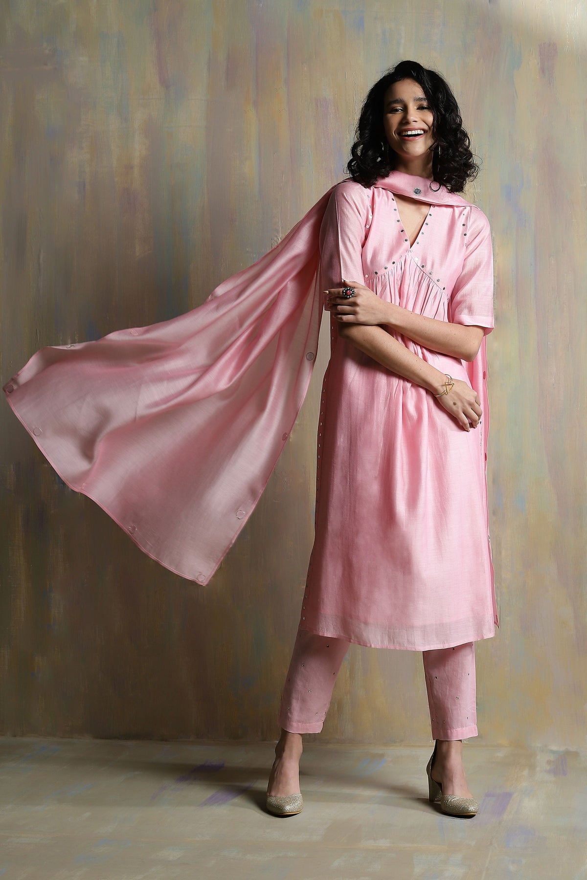 Light Pink High Slit Kurta Set