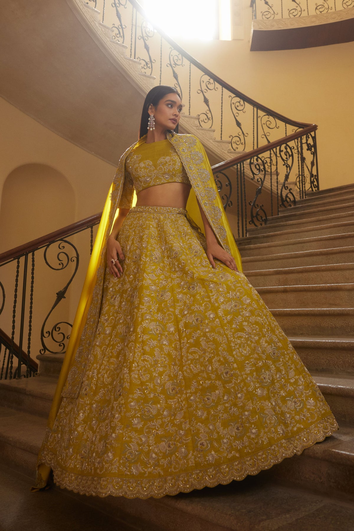 Embroidered Mustard Lehenga Set