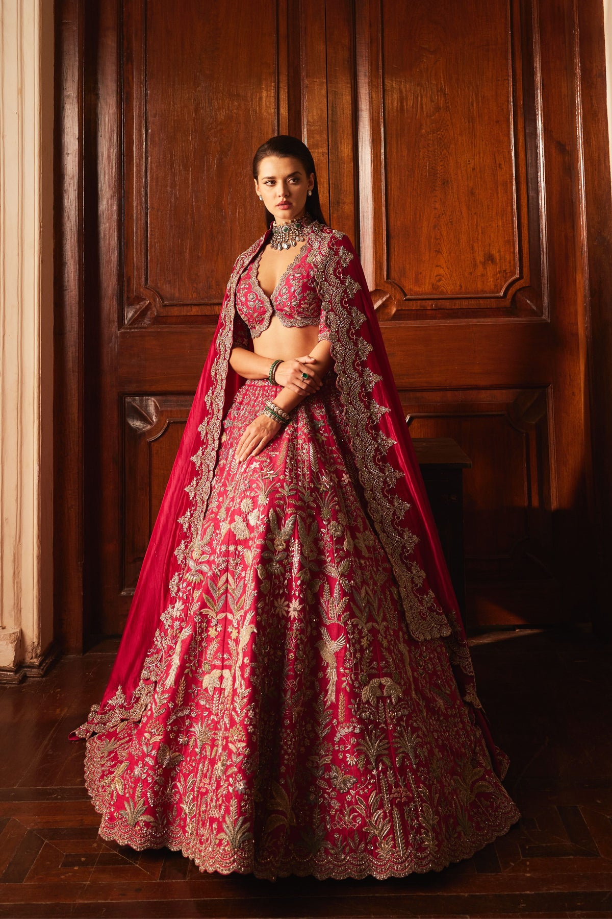 Embroidered Lehenga Set in Rani Pink