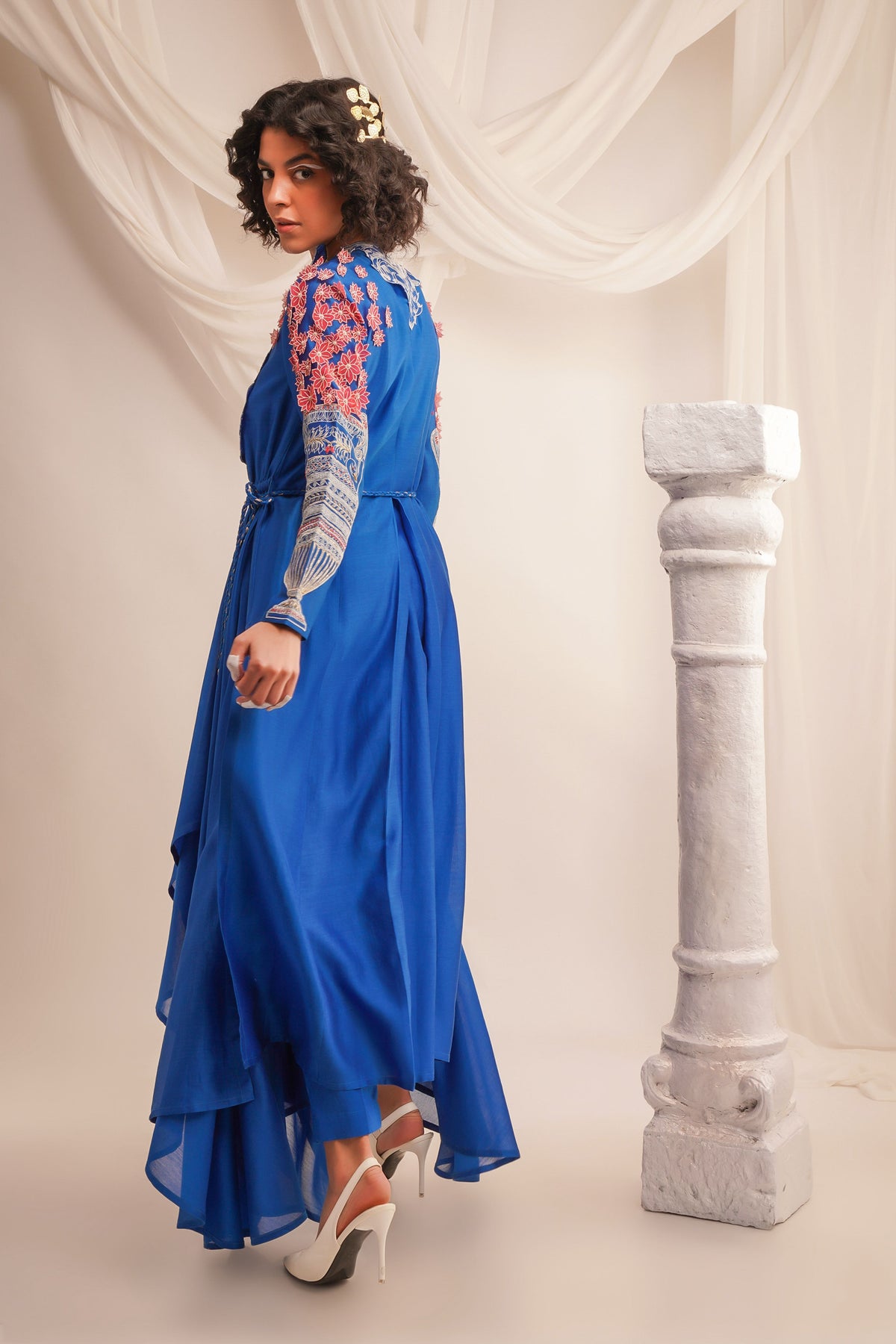 Embroidered Cowl Neck Angrakha Set