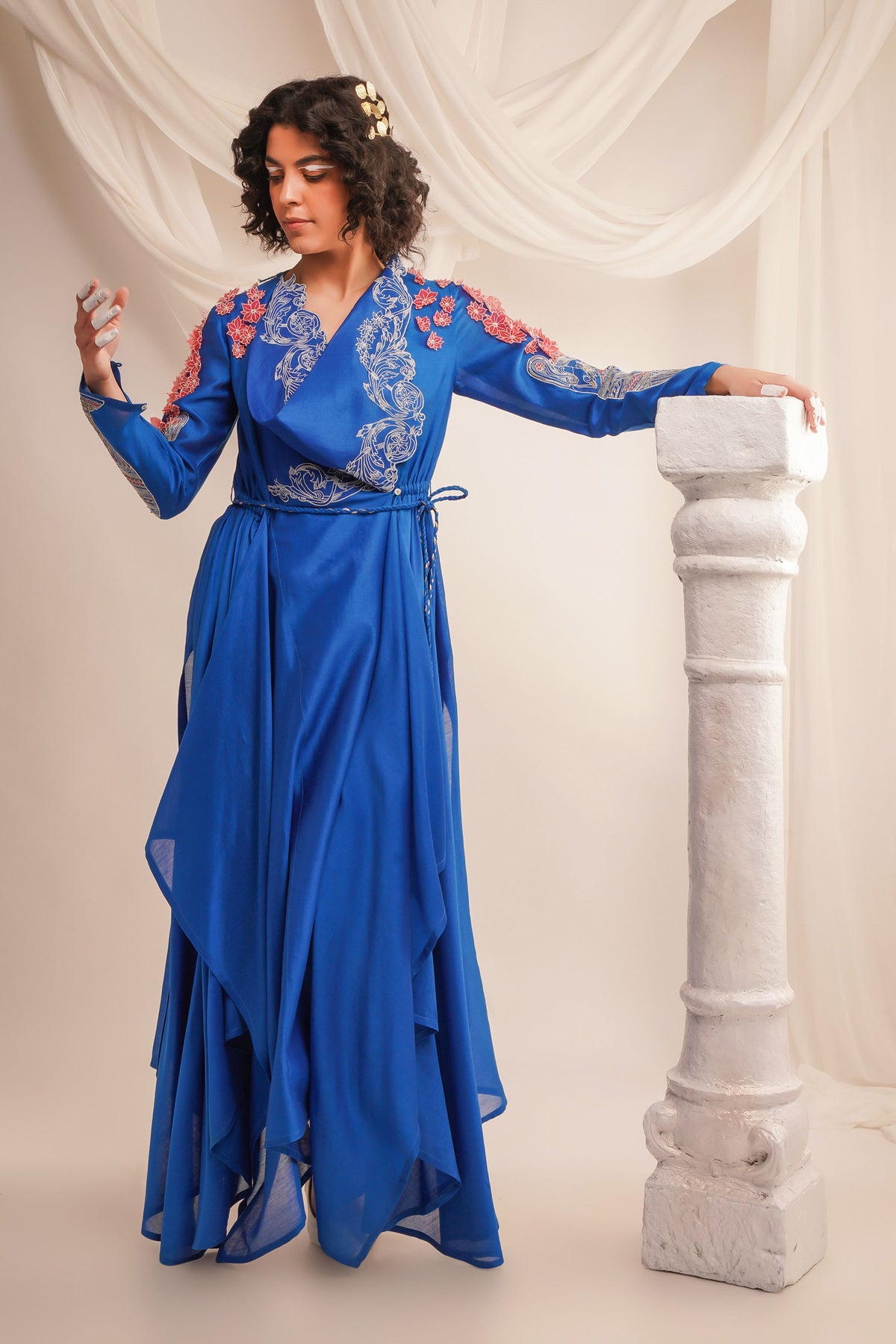 Embroidered Cowl Neck Angrakha Set