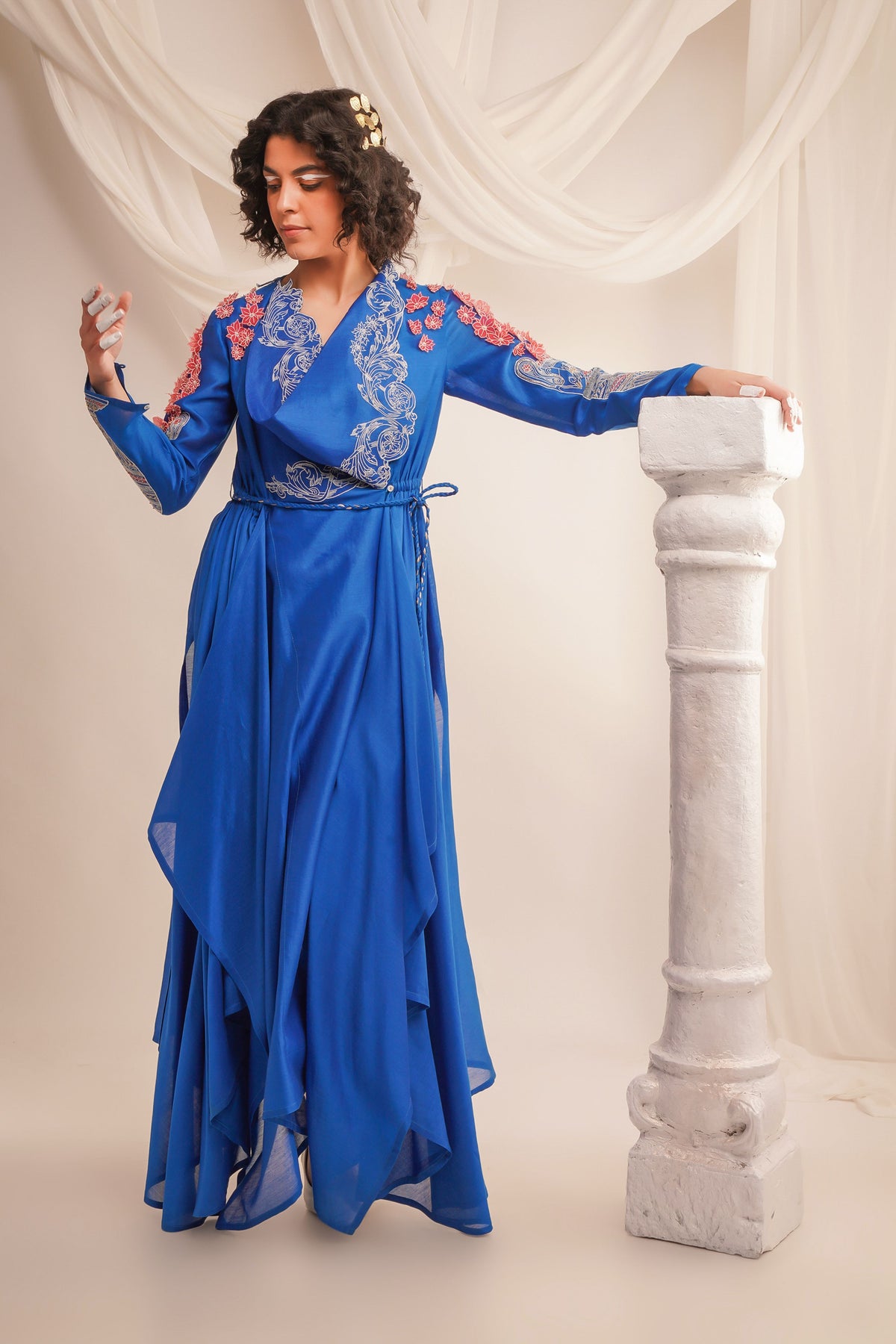 Embroidered Cowl Neck Angrakha Set