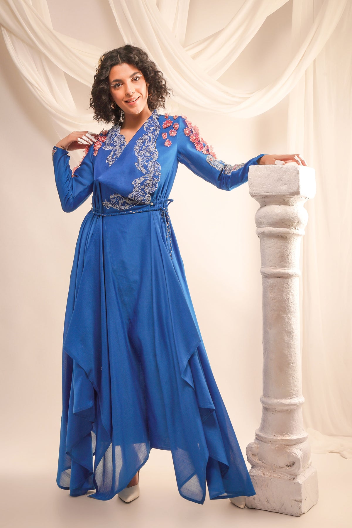 Embroidered Cowl Neck Angrakha Set