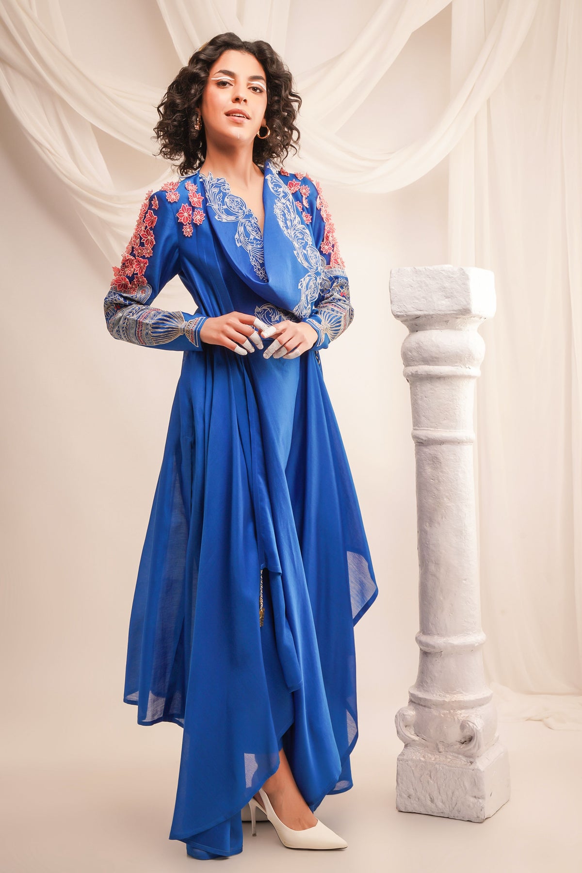 Embroidered Cowl Neck Angrakha Set