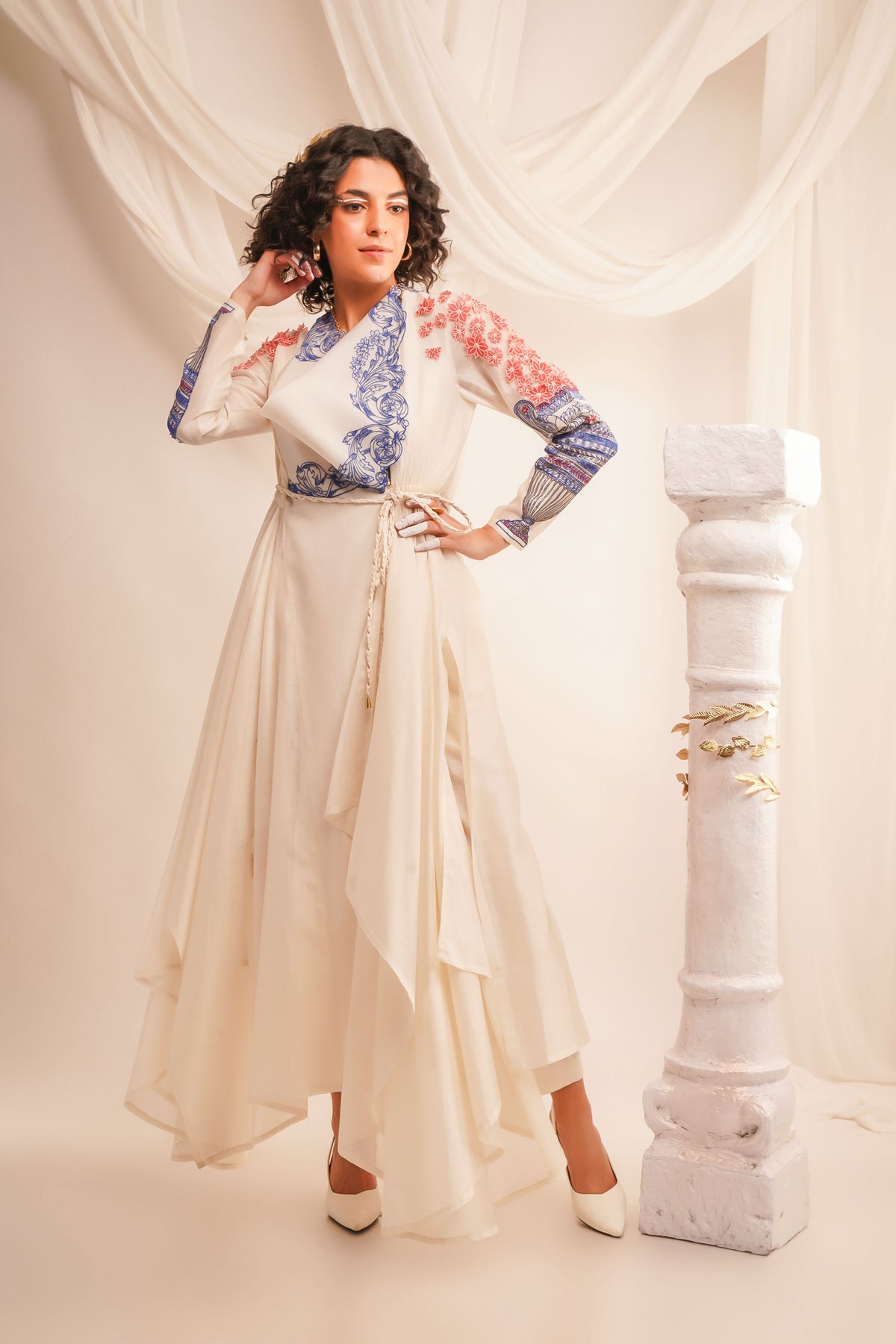 Embroidered Ivory Angrakha Set