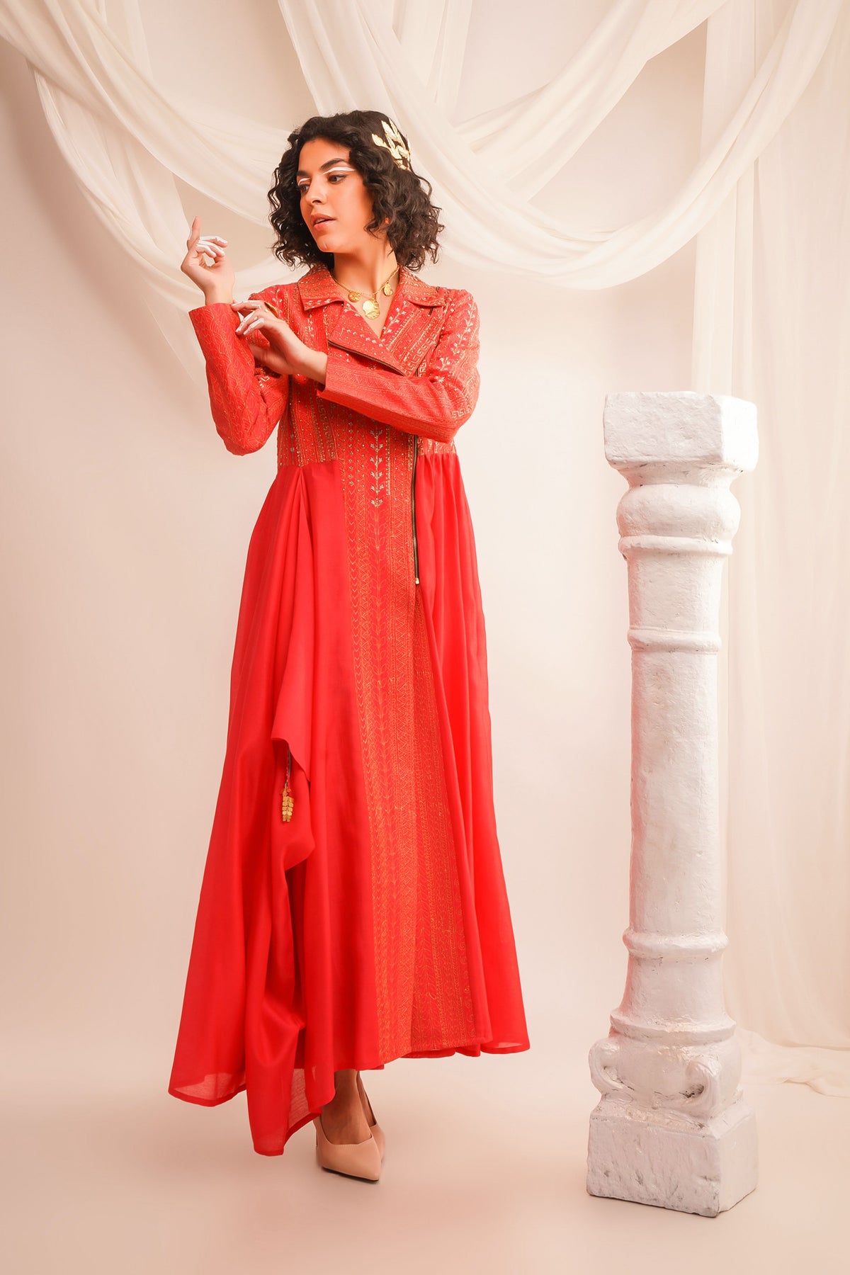 Coral Anarkali Set