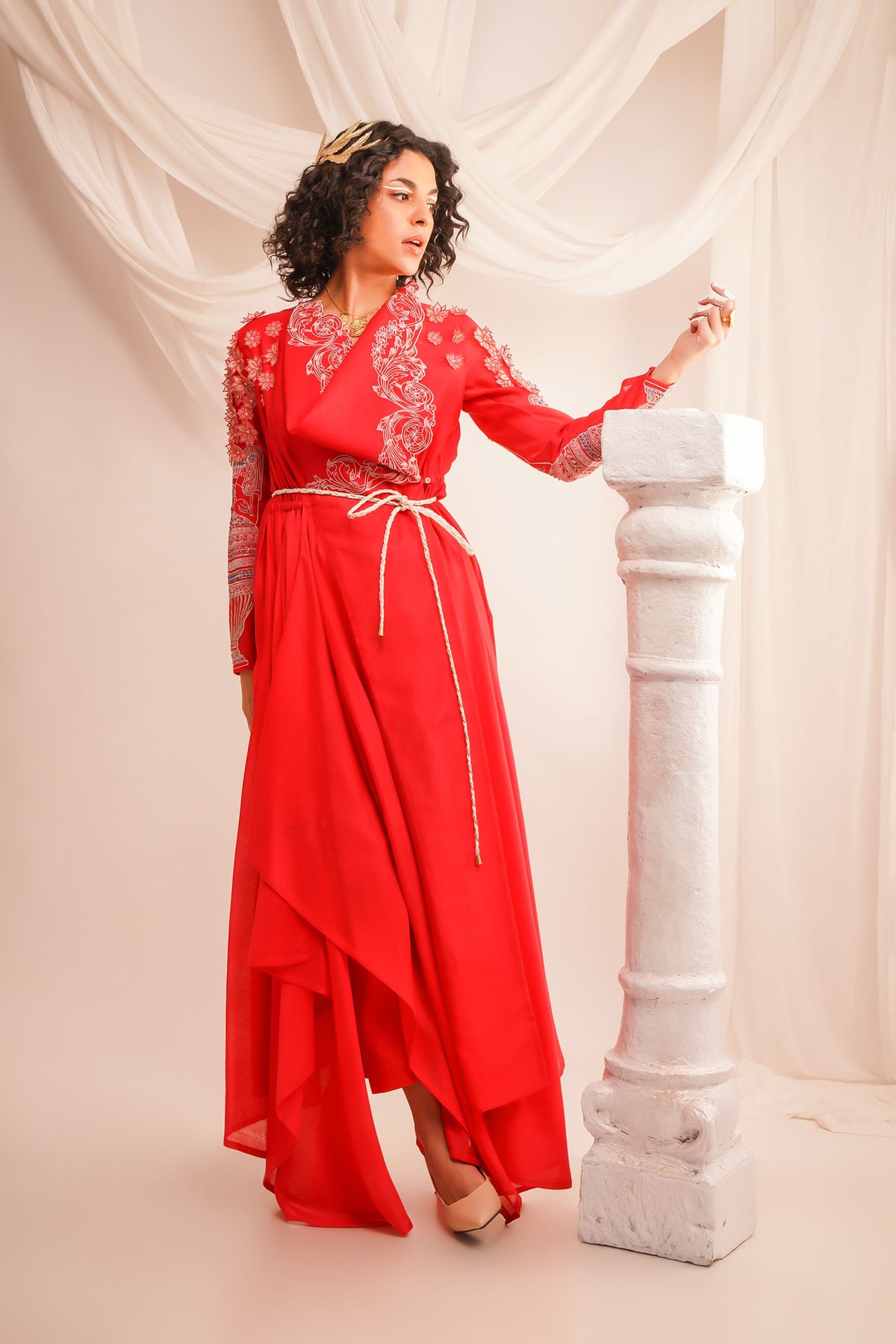 Embroidered Coral Angrakha Set