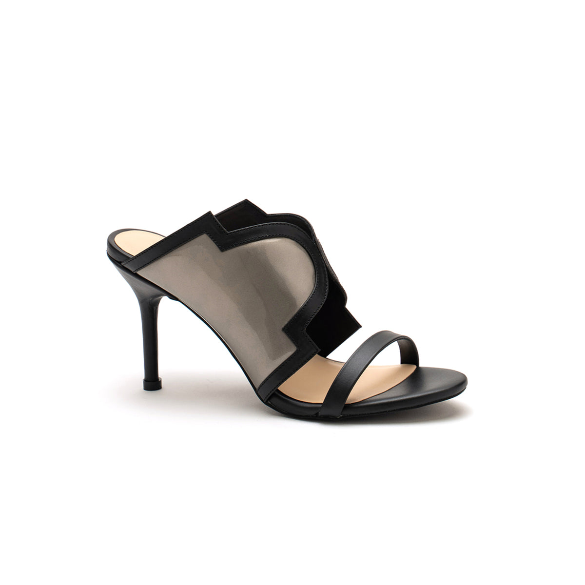 Gunmetal &amp; Black 3 Inches Block Open Toen Heels