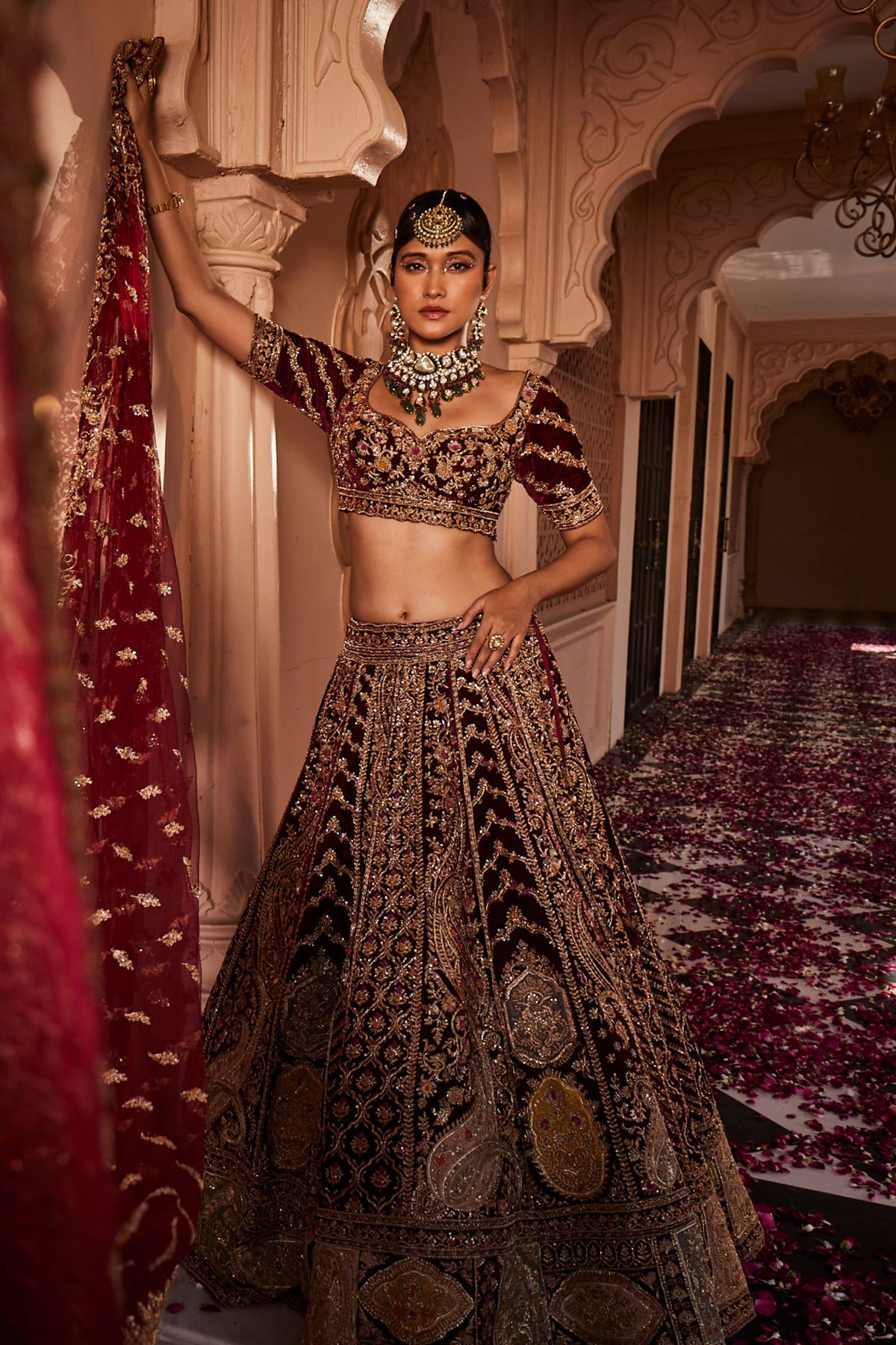 Red Gauhar Embroidered Lehenga