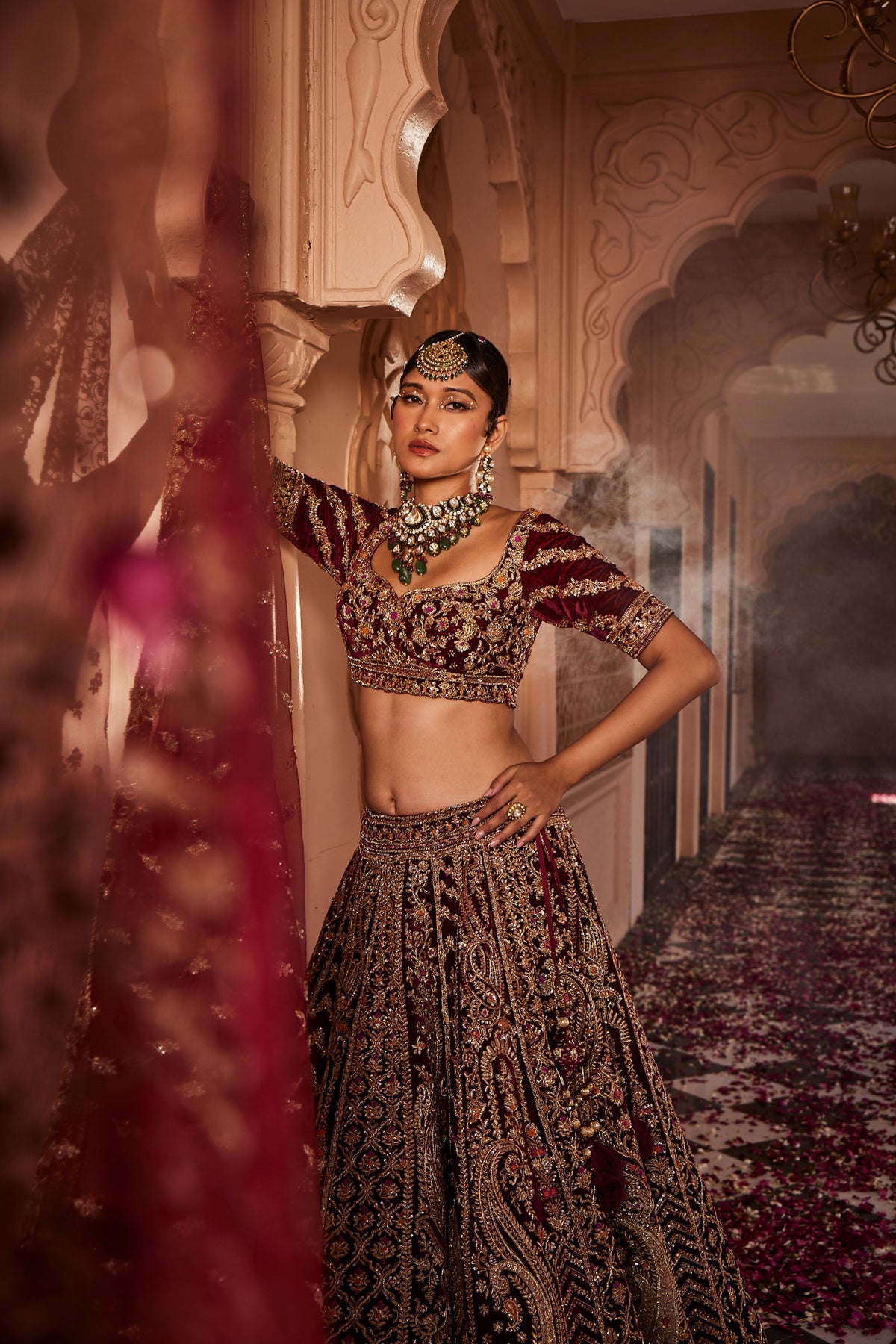 Red Gauhar Embroidered Lehenga