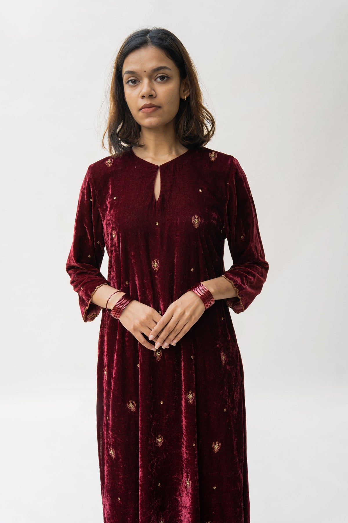 Maroon noorah velvet kurta set