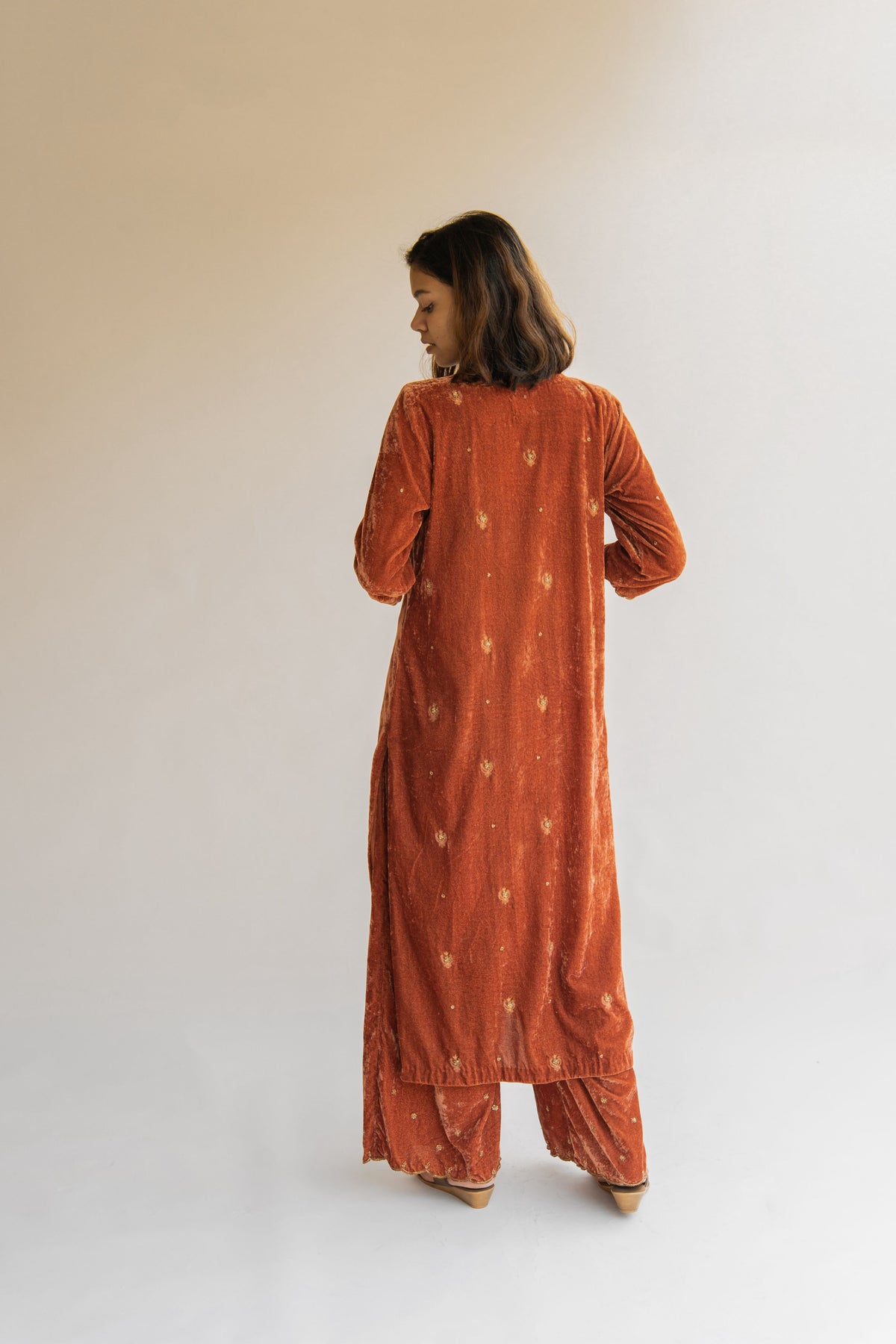 Rust noorah velvet kurta set