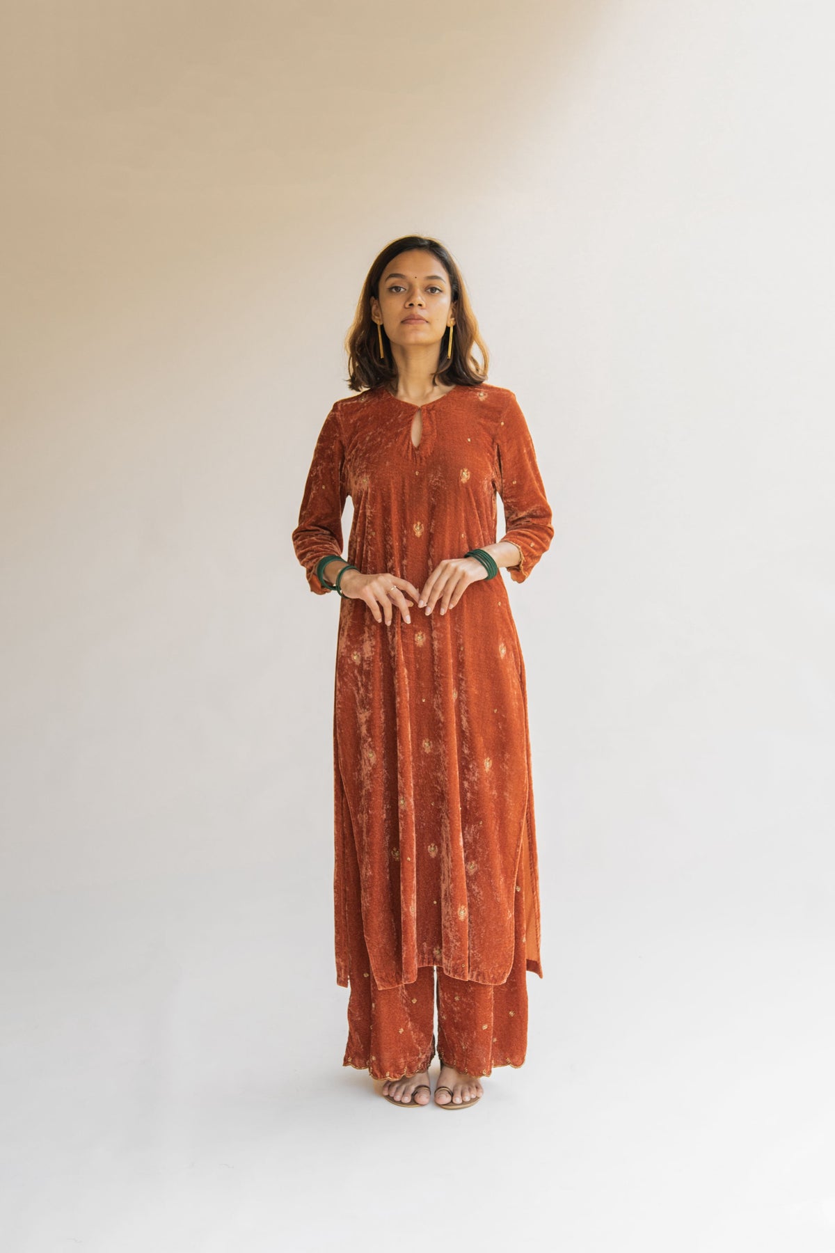 Rust noorah velvet kurta set