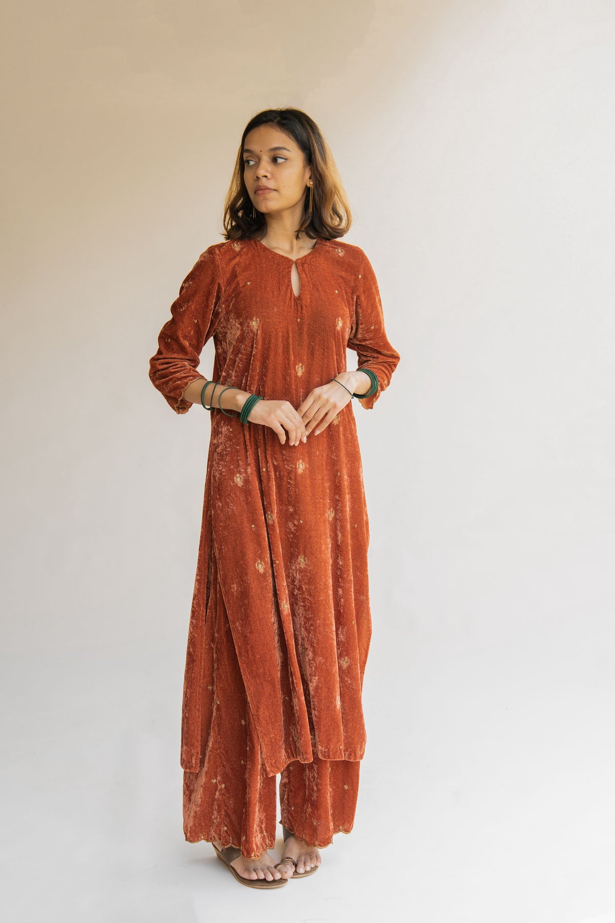 Rust noorah velvet kurta set