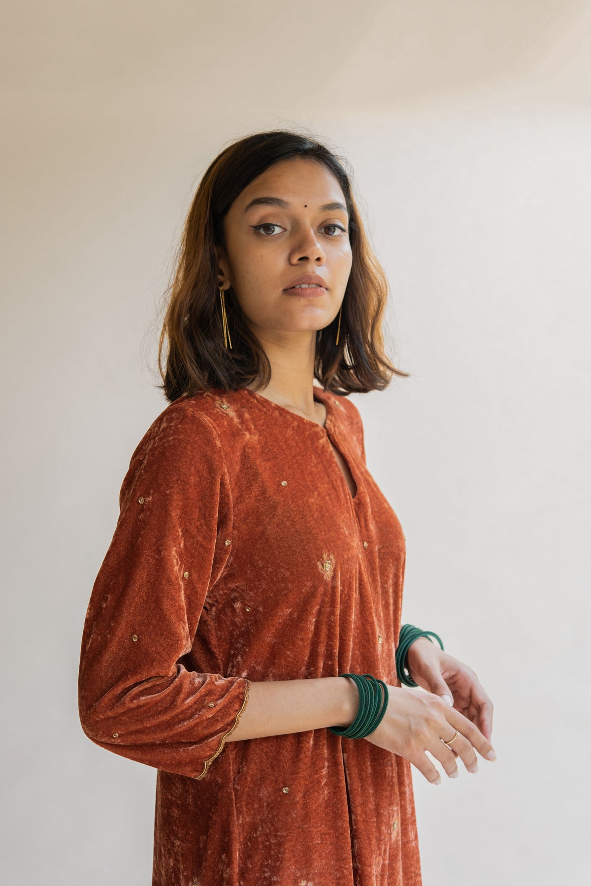 Rust noorah velvet kurta set