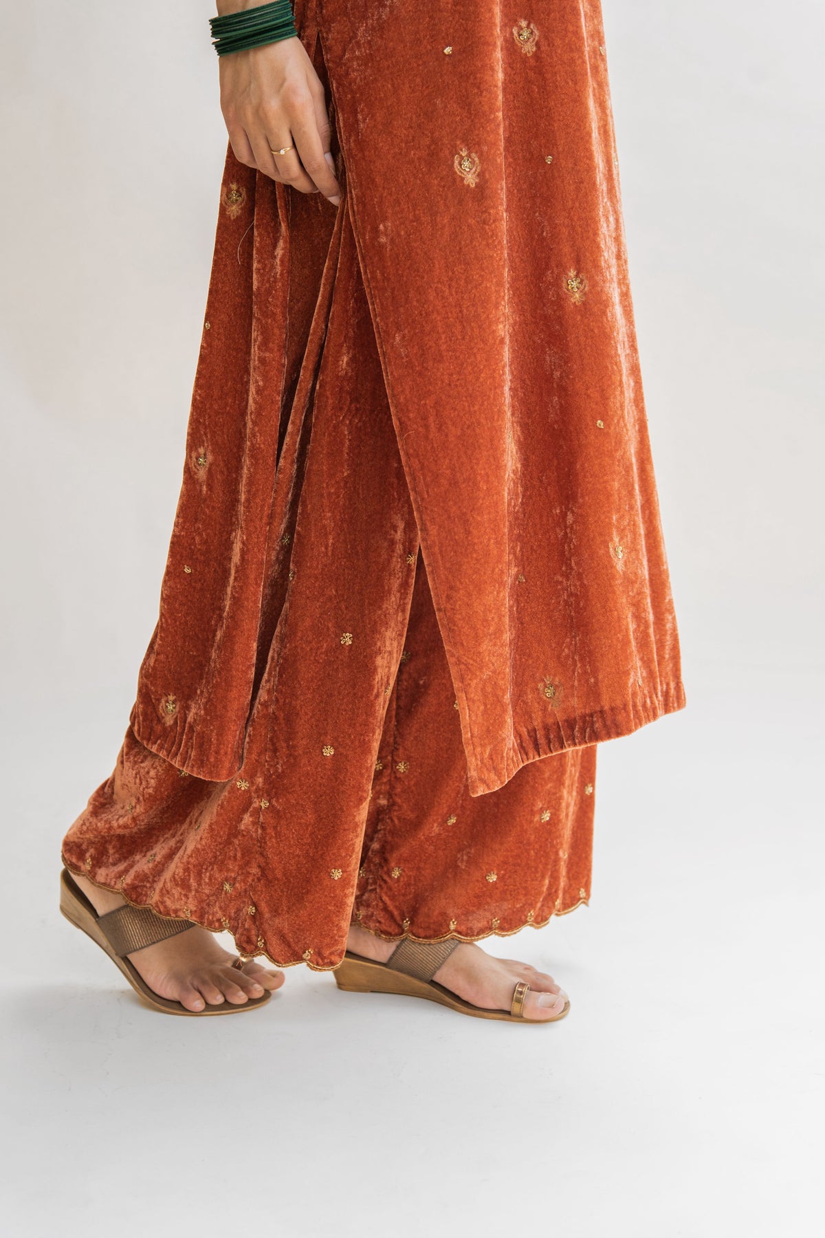 Rust noorah velvet kurta set