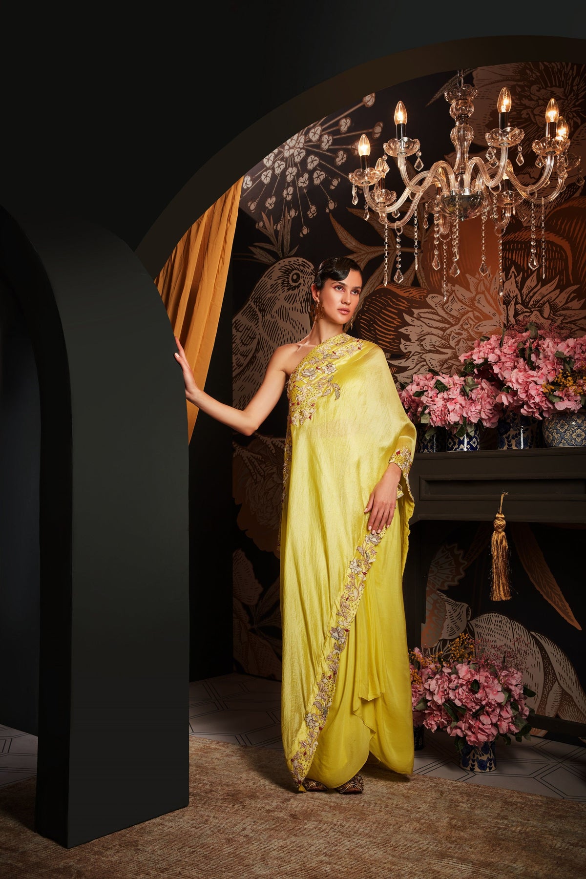 Charteuse One Shoulder Drape Set
