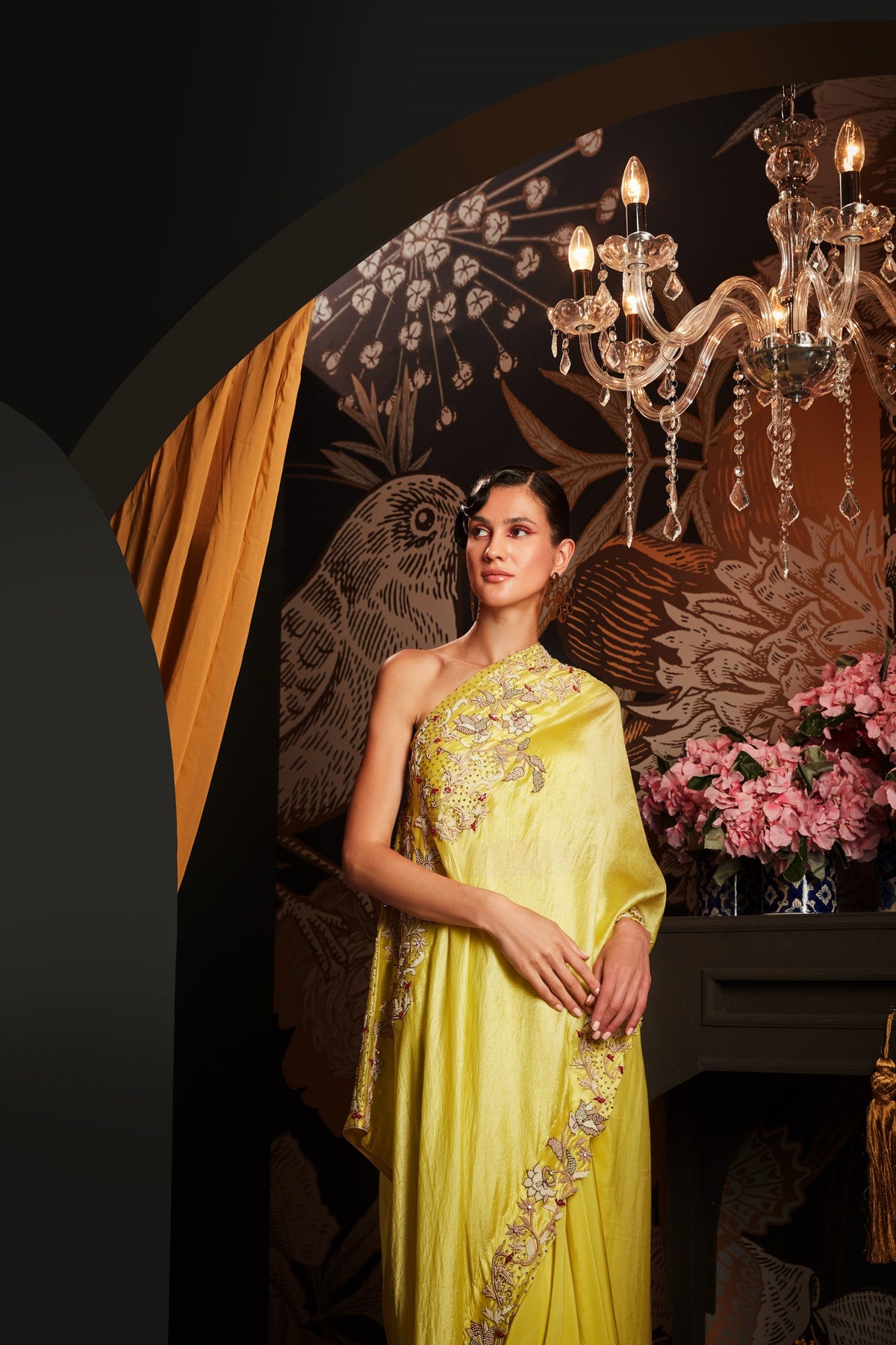 Charteuse One Shoulder Drape Set