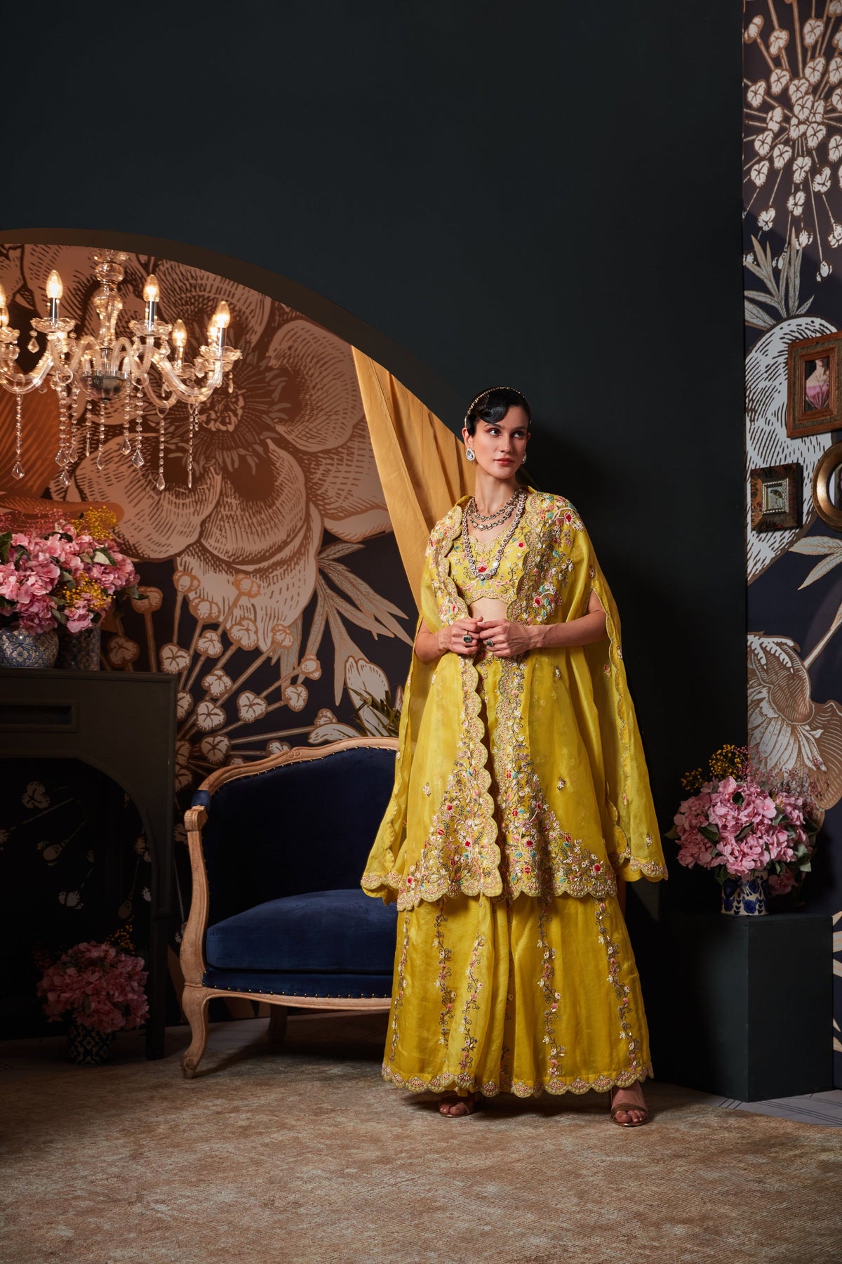 Lime Green Sharara Cape Set