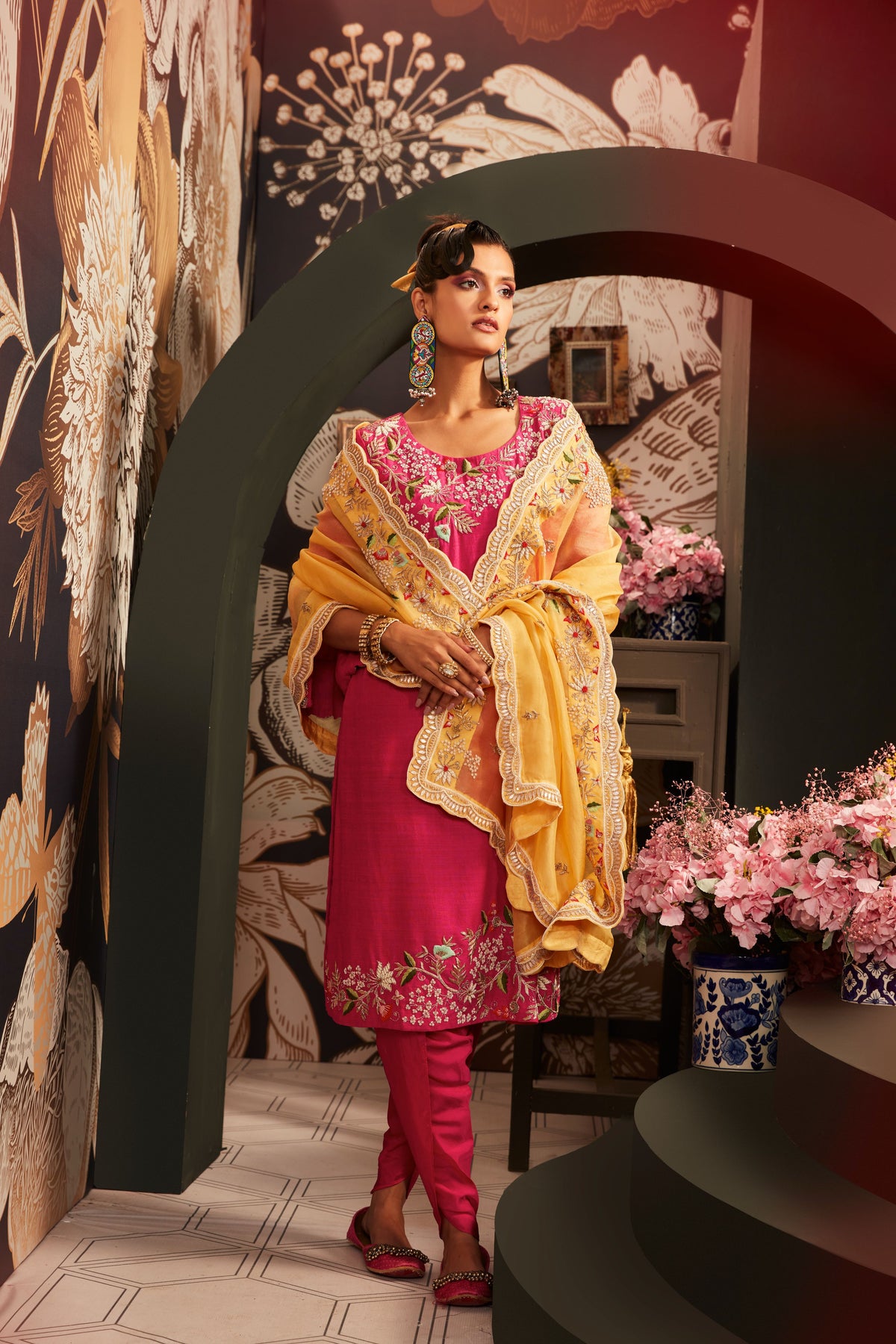 Pink Kurta Tulip Pant Set