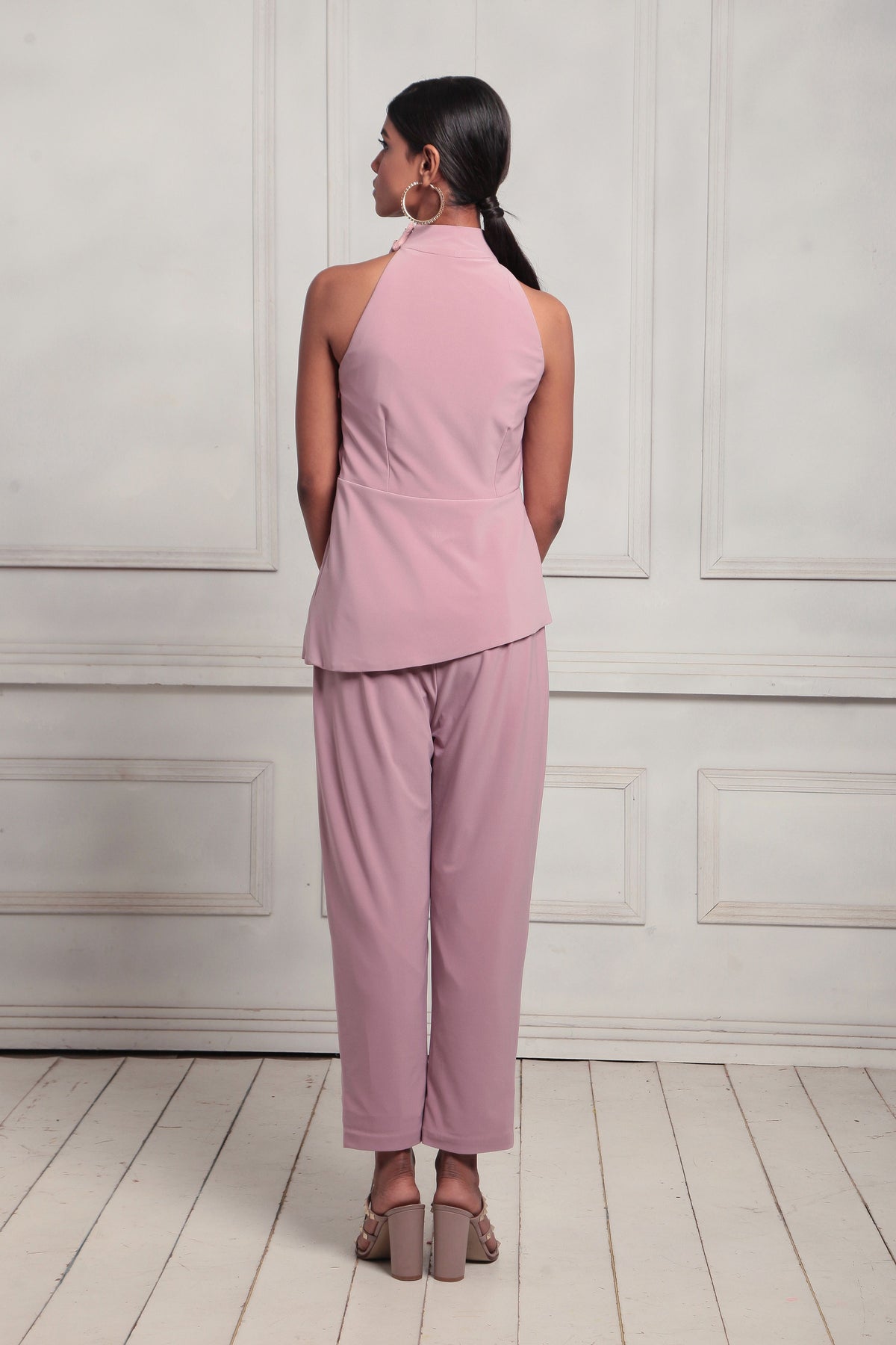 Cowl neck halter top with trousers