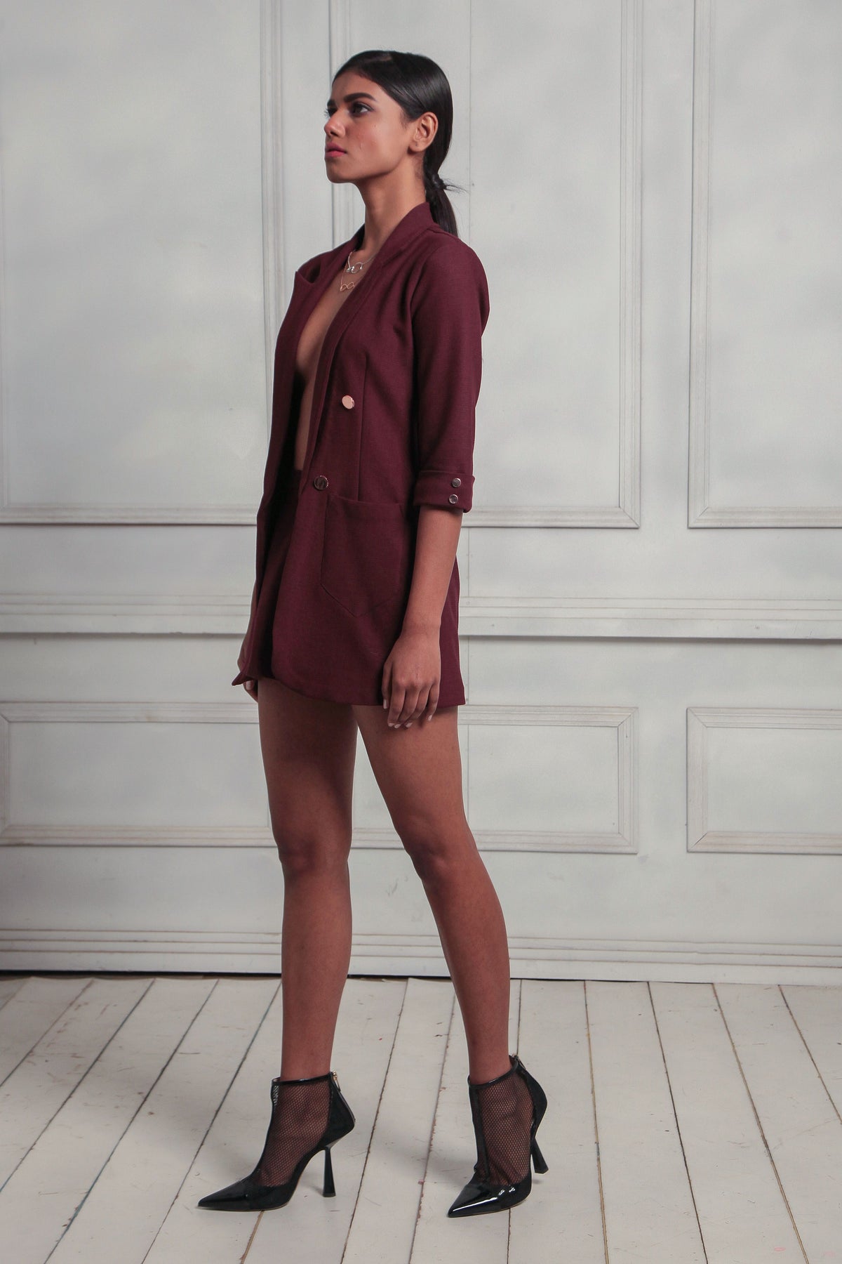 Boyfriend blazer with double slit mini skirt