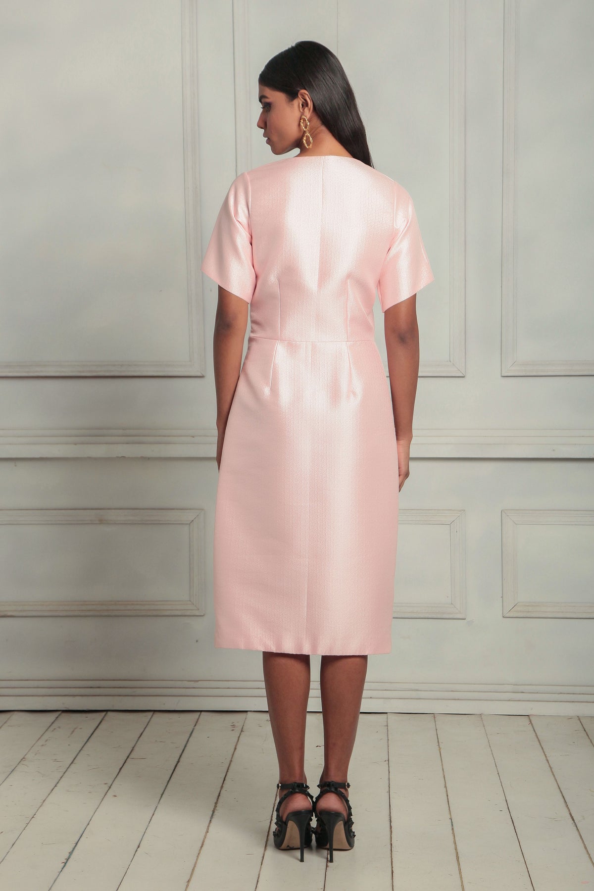 Overlap pleated midi dress