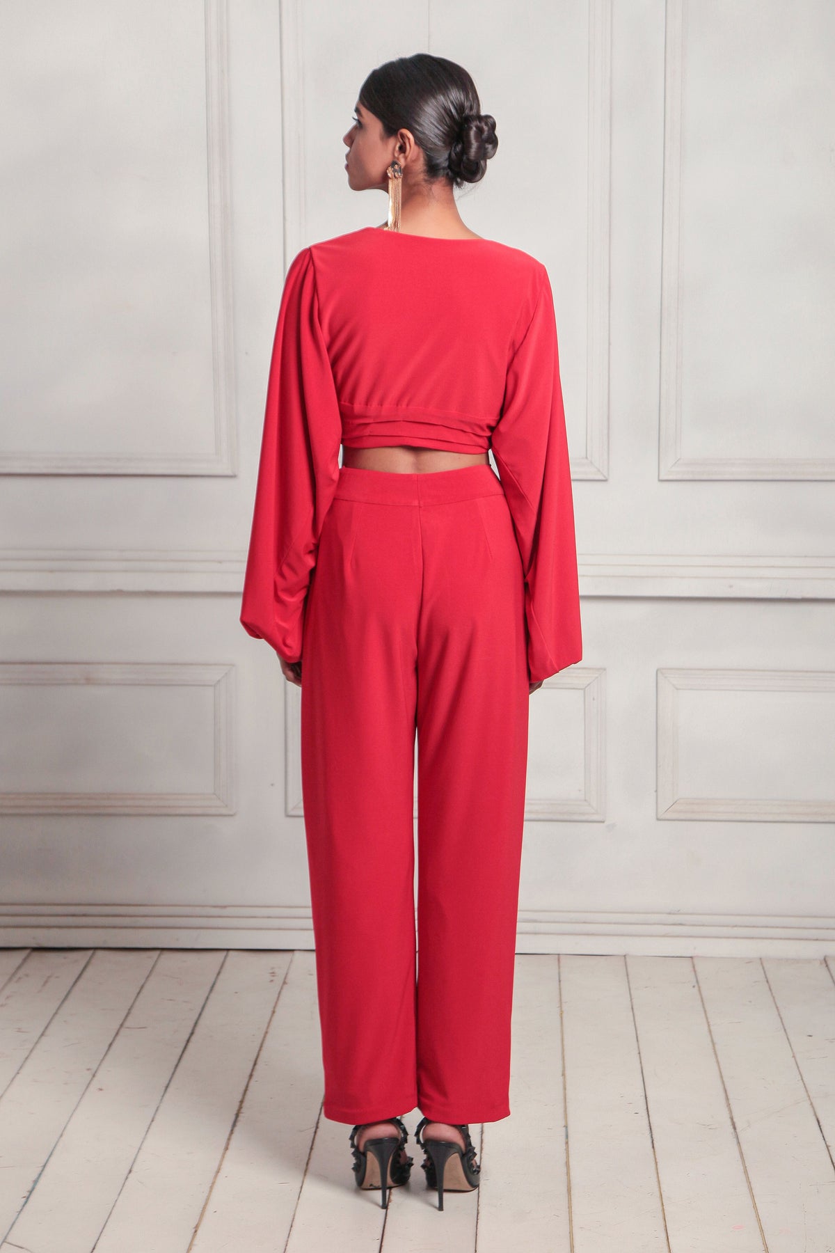 Tie front crop with high waisted pants