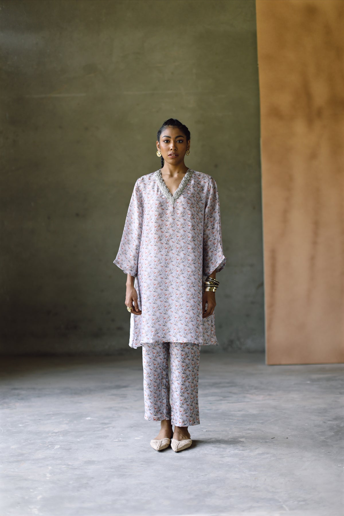 Oxford V Emb Kurta  &amp; Pant Co-Ord Set