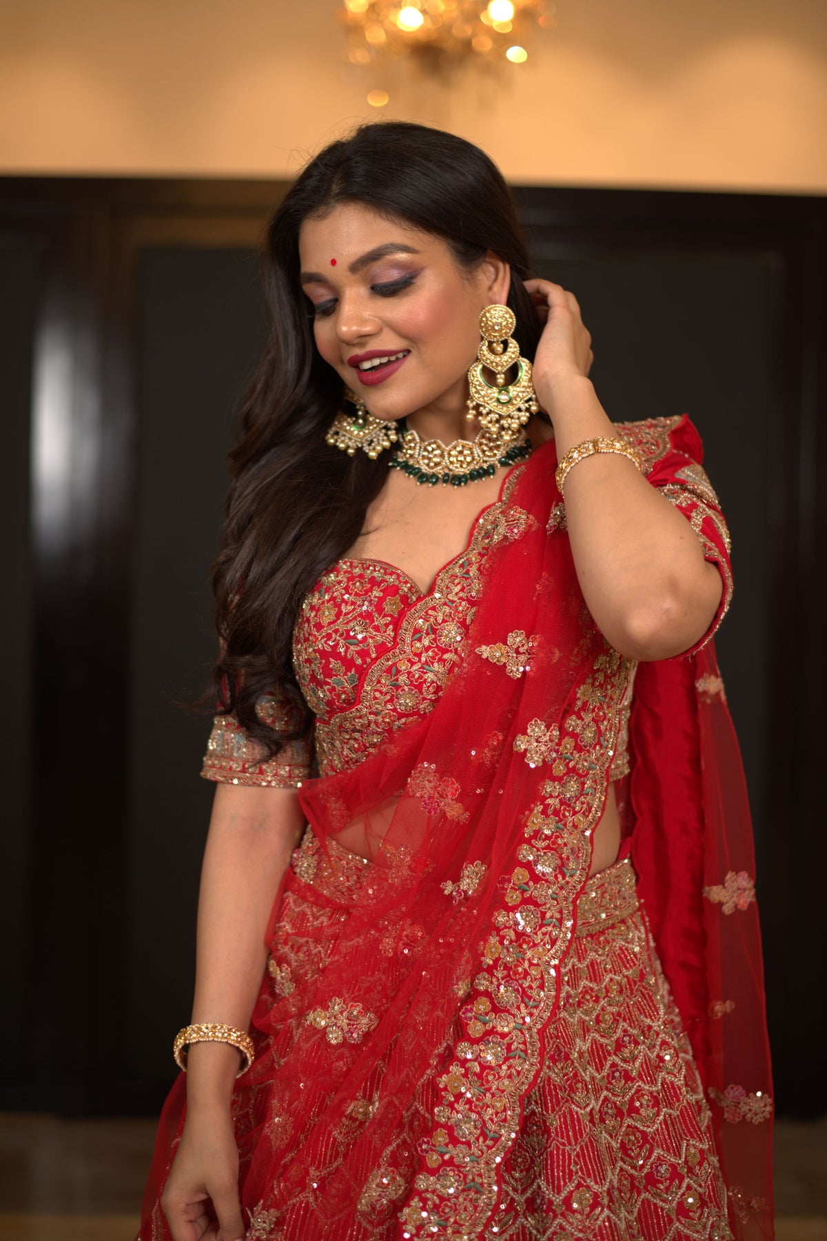 Red Emblished Lehenga