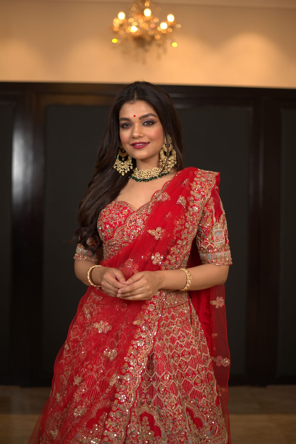 Red Emblished Lehenga
