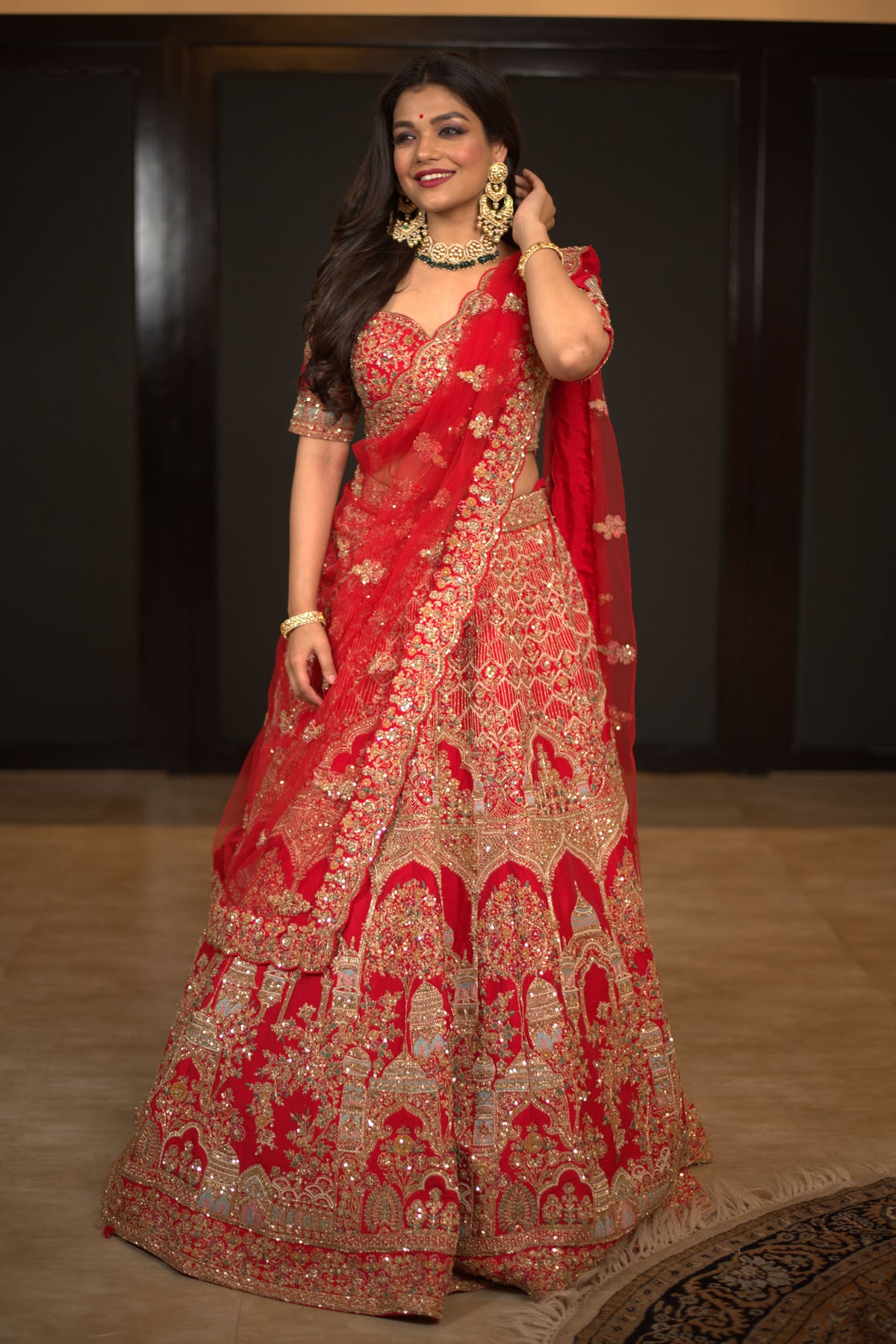 Red Emblished Lehenga