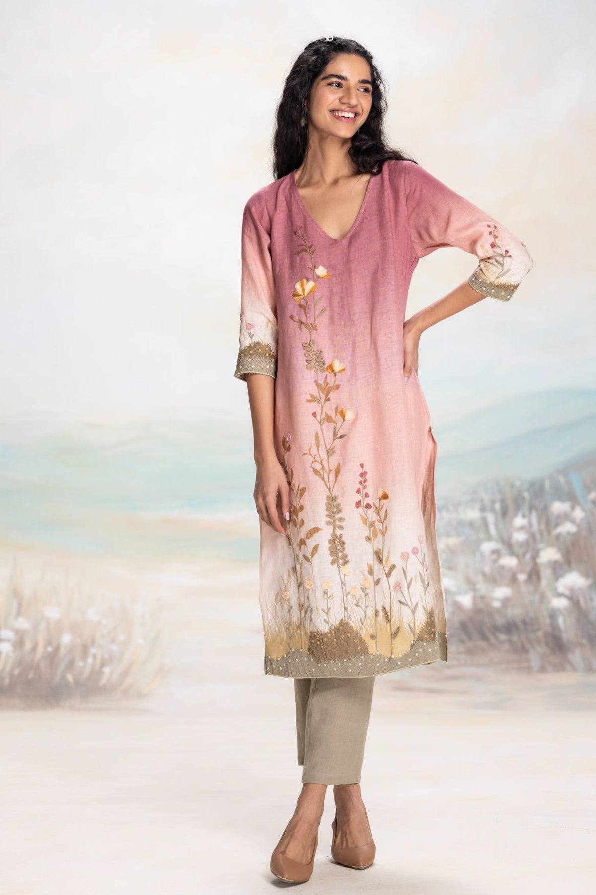 Landscape Sunrise Pink Kurta Set