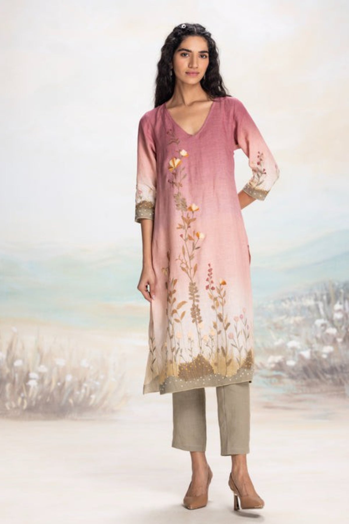 Landscape Sunrise Pink Kurta Set