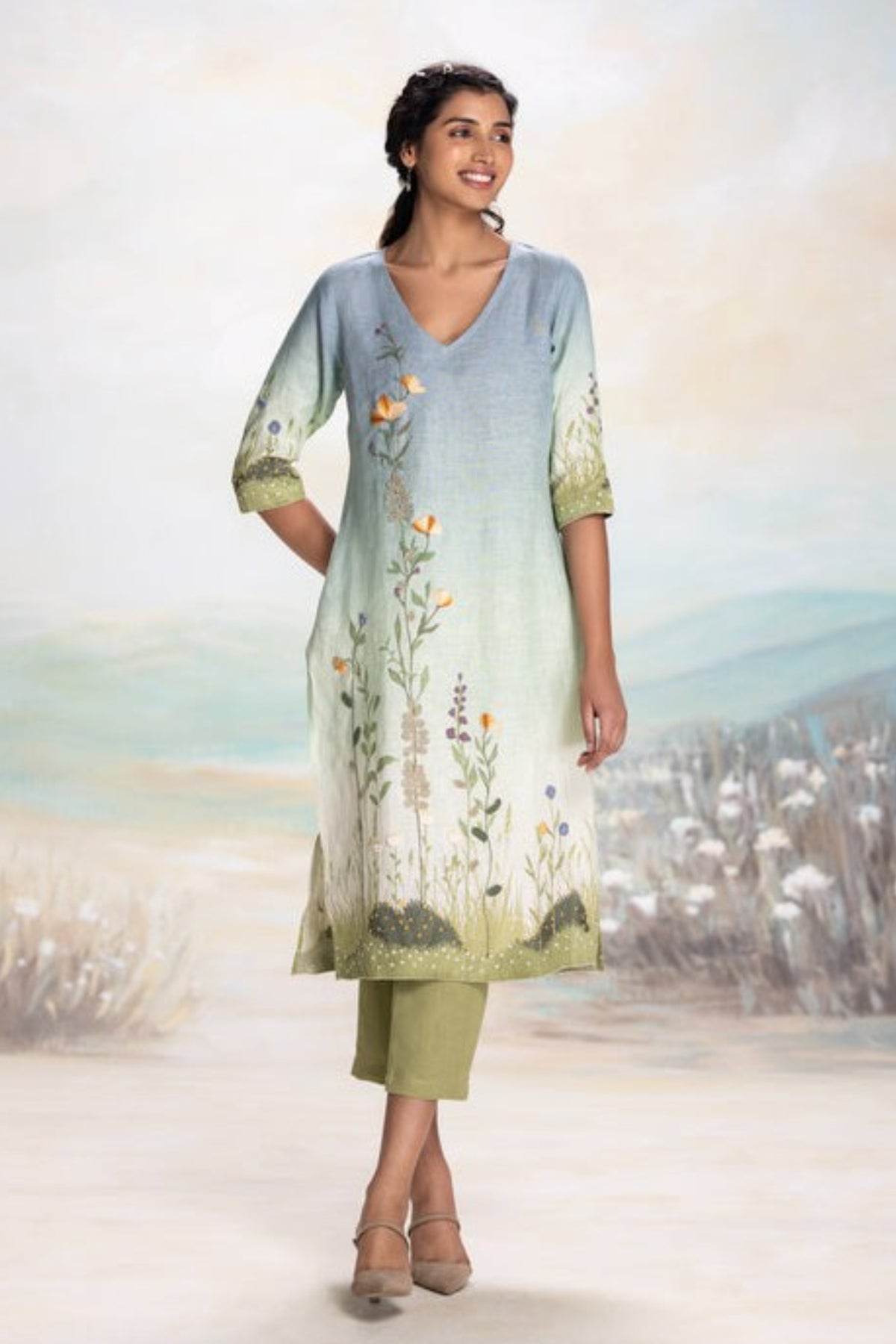 Landscape Sunset Blue Kurta Set