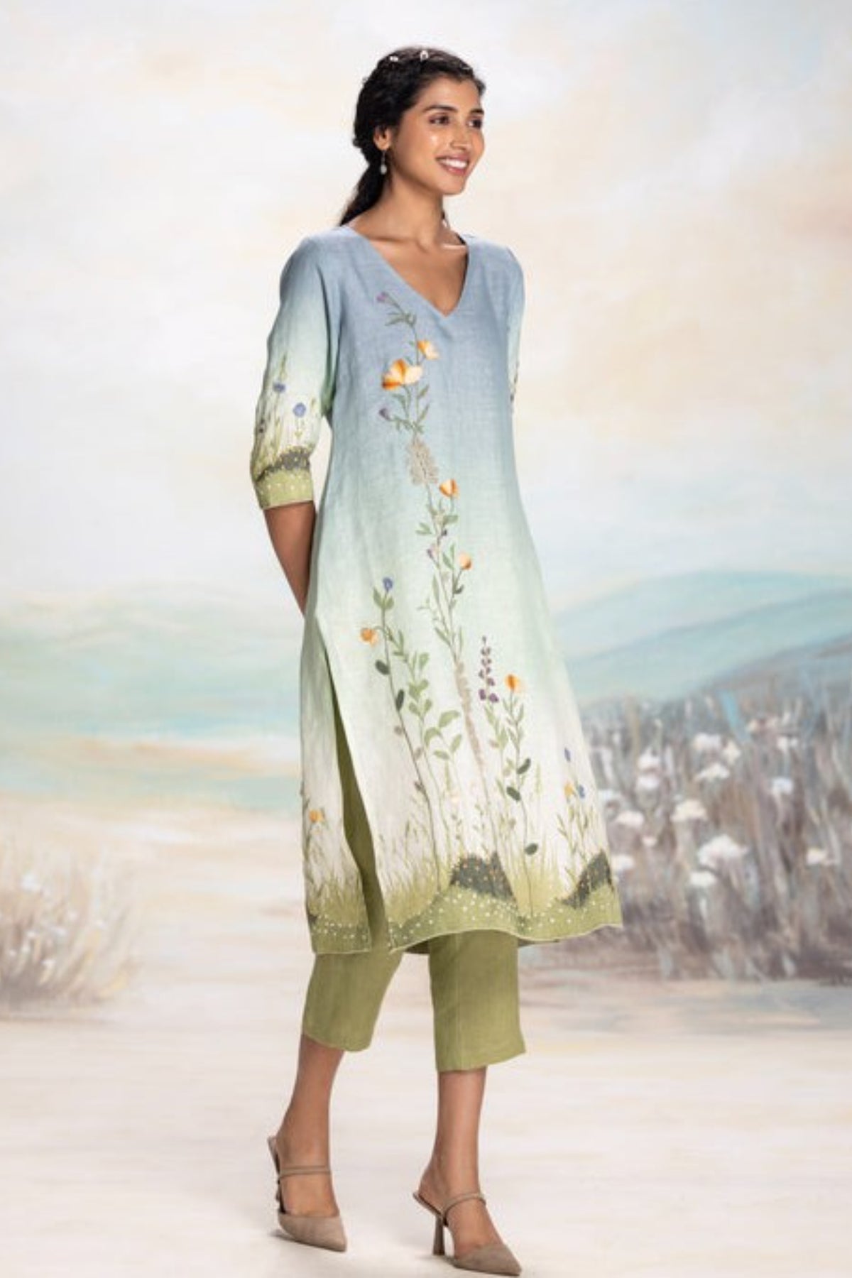 Landscape Sunset Blue Kurta Set