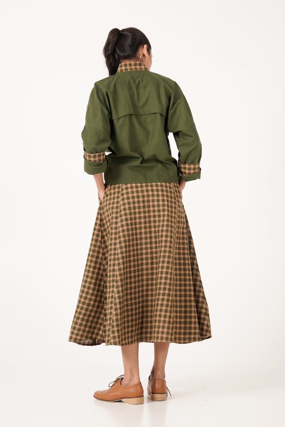 Plaid Olive Green Jacket Set