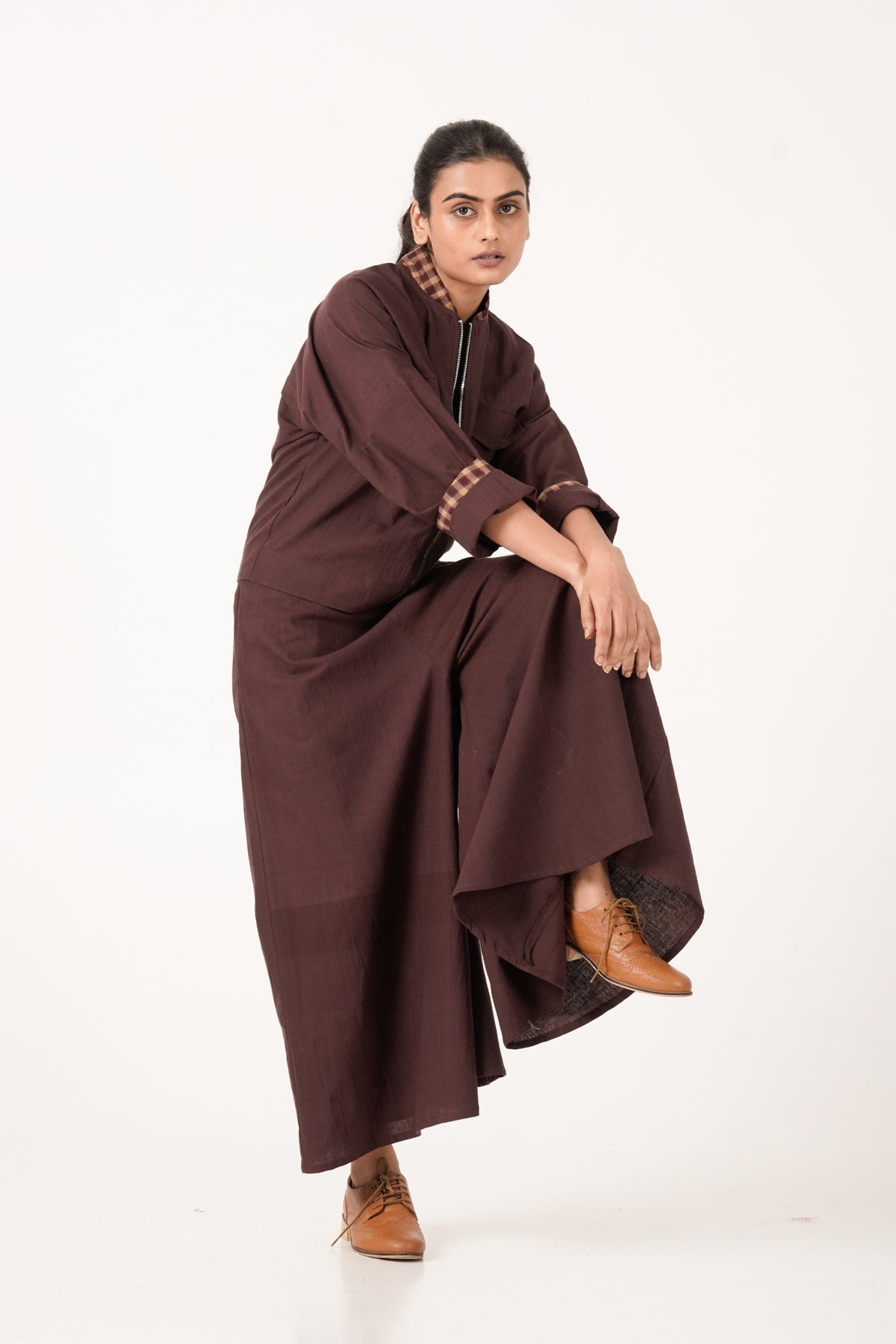Plaid Pop Wine Jacket Set