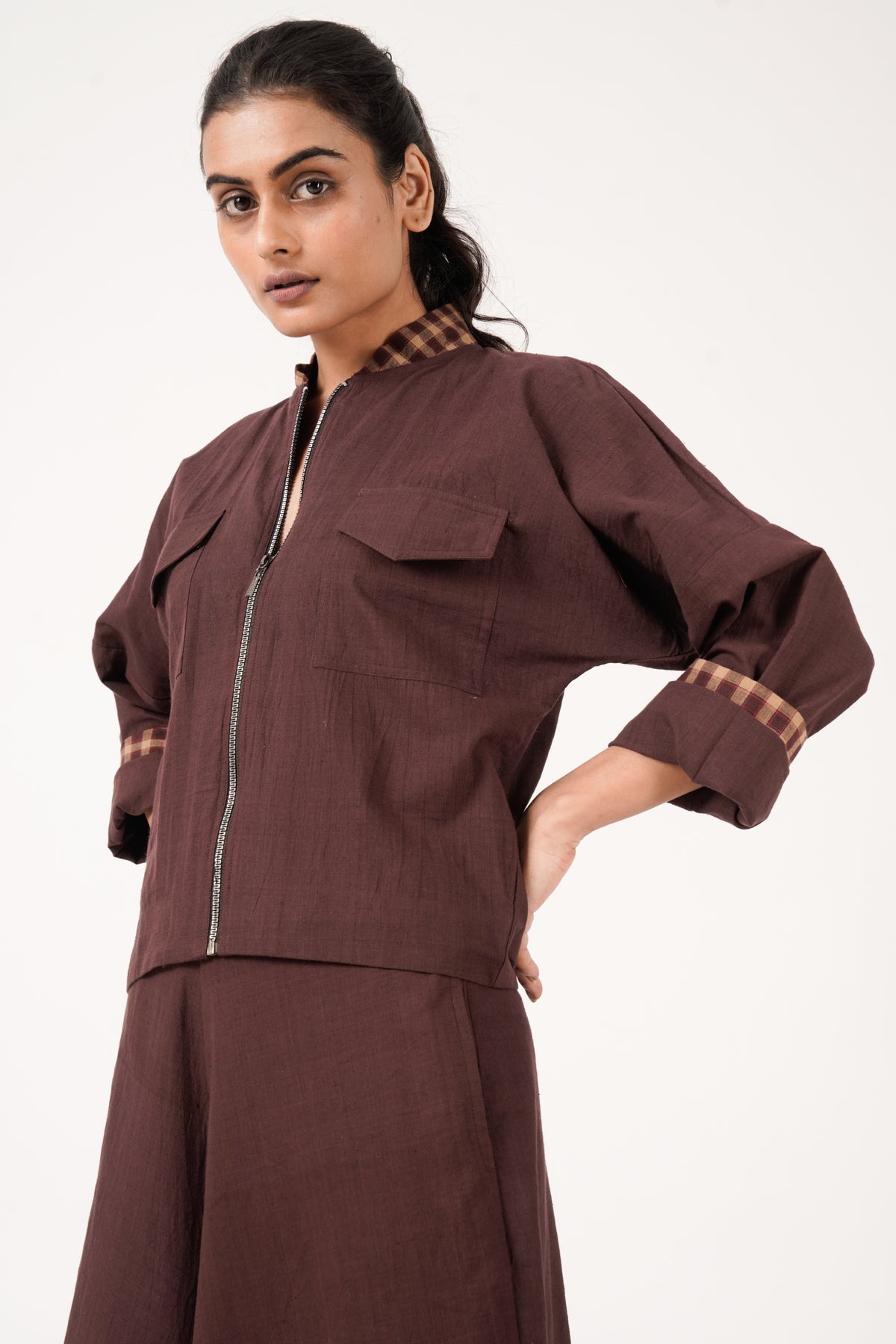 Plaid Pop Wine Jacket Set
