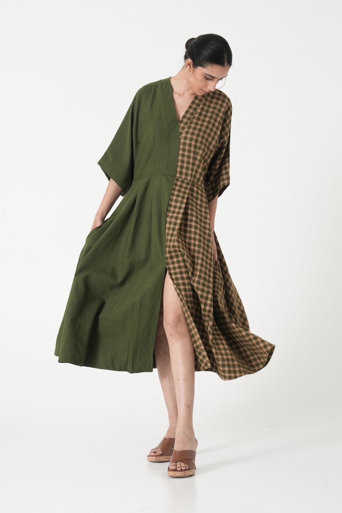 Split Hue Olive Green Dress
