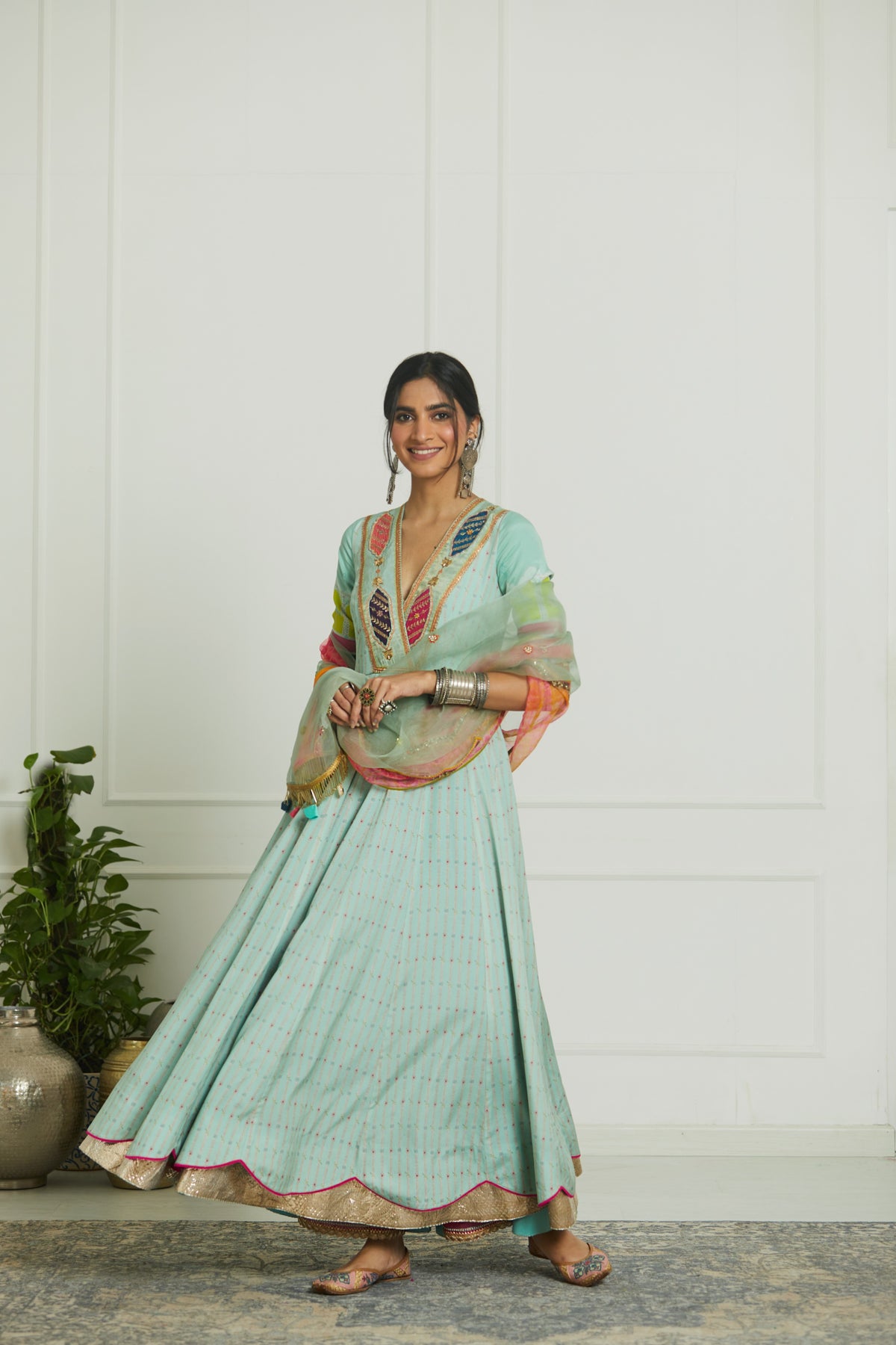 Powder Blue Printed Anarkali Set