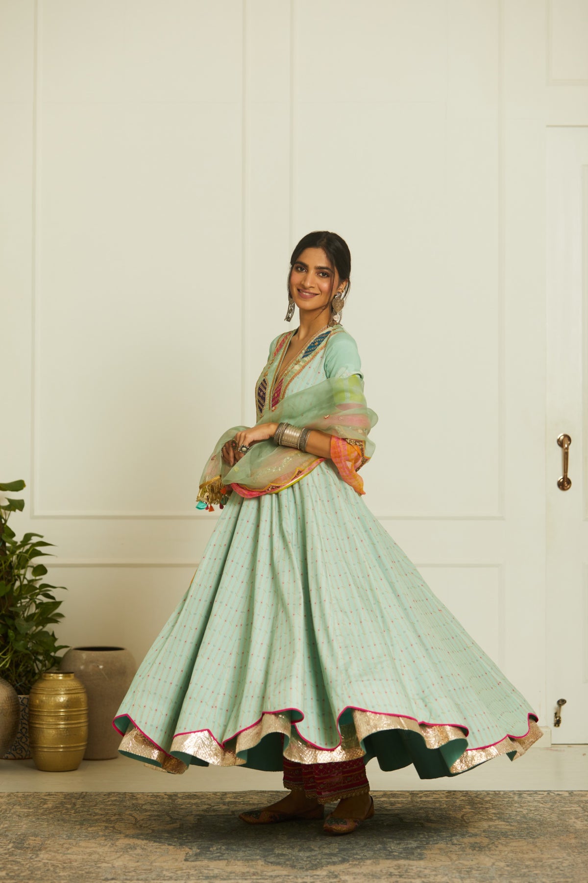 Powder Blue Printed Anarkali Set