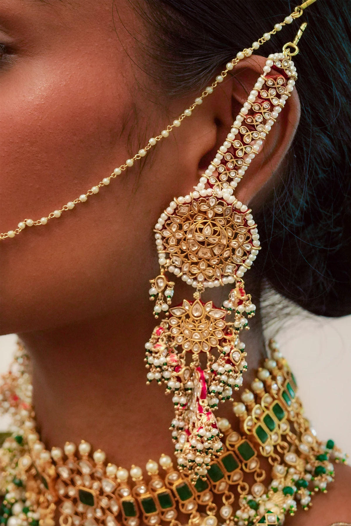 Green Color Gold Plated Earrings