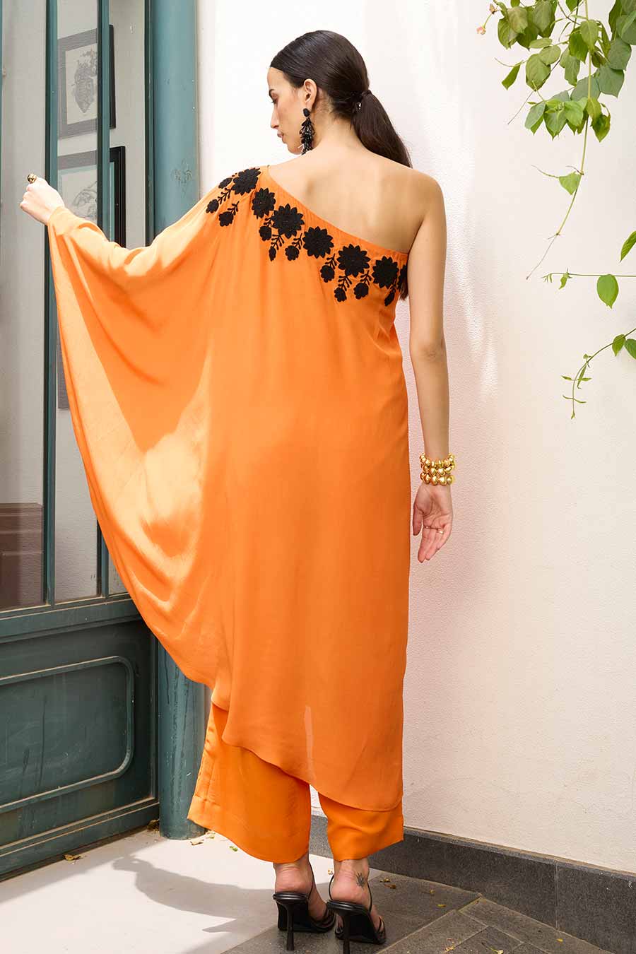 Orange Embroidered Kaftan Set