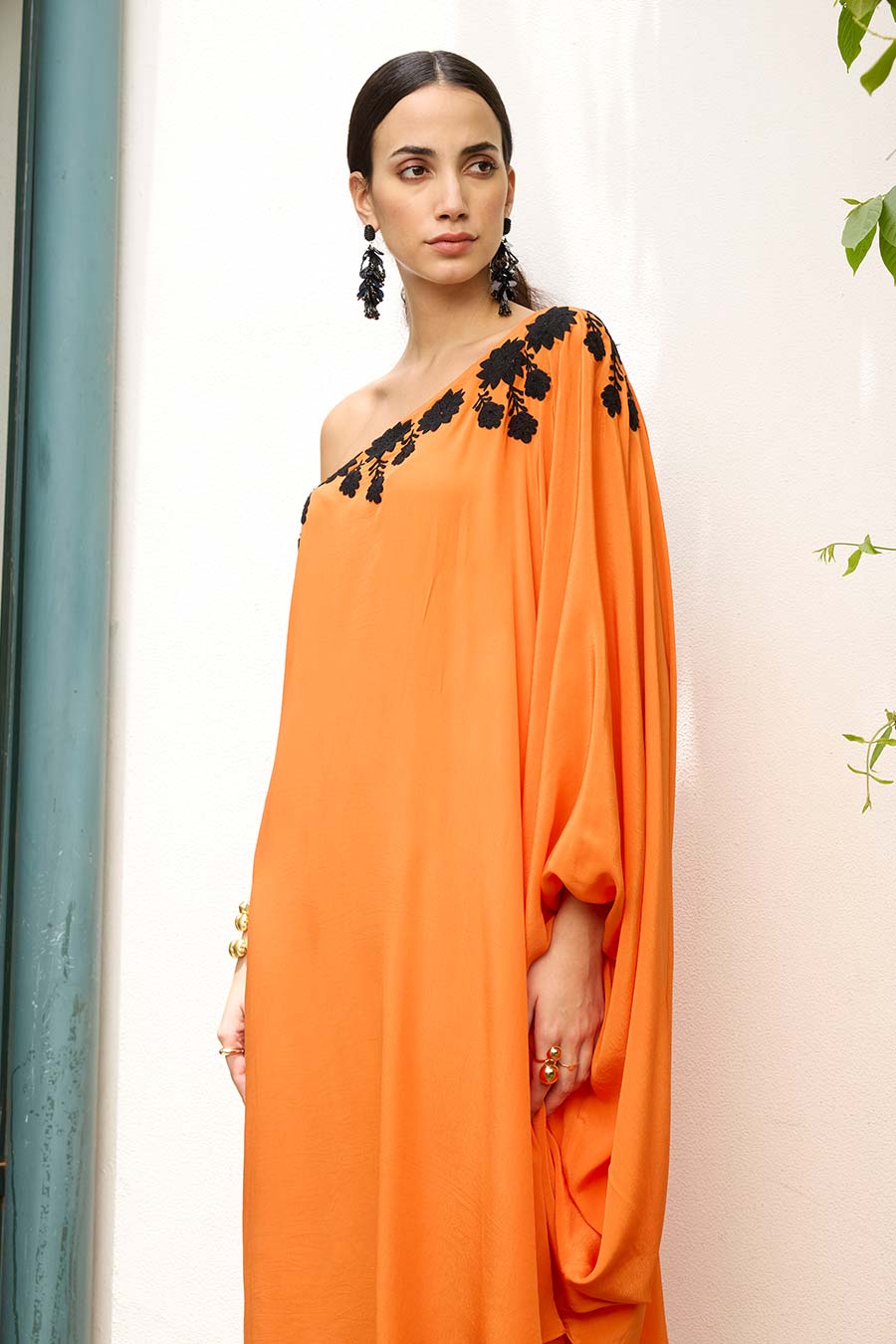 Orange Embroidered Kaftan Set