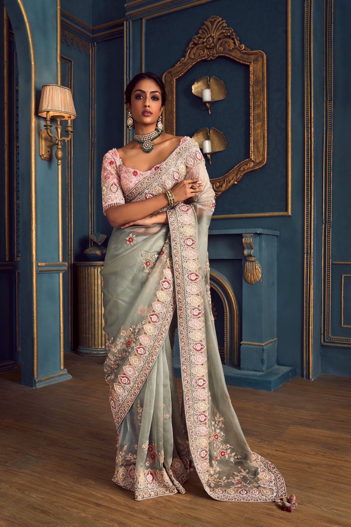 Ice Blue Organza Saree