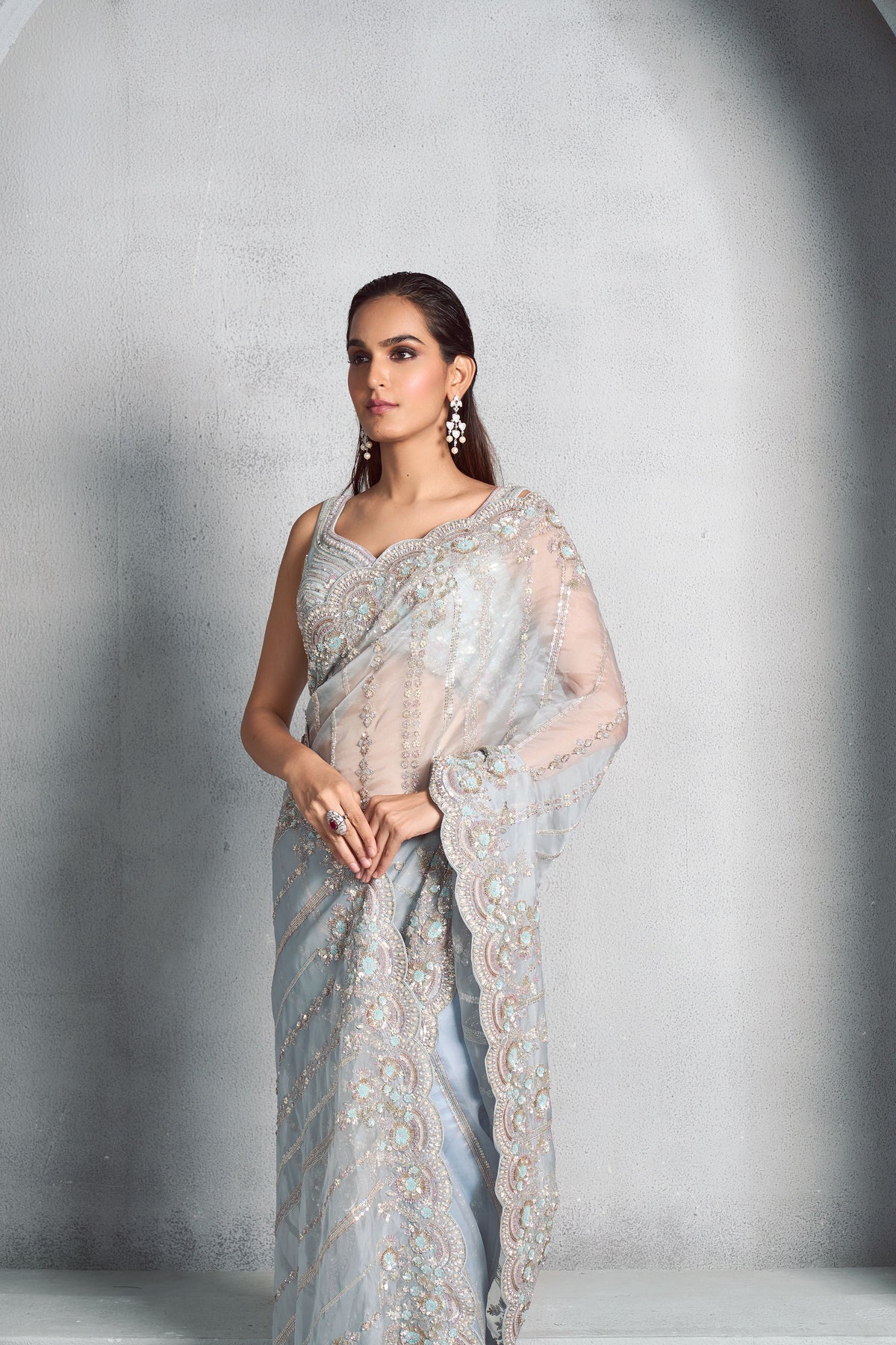 Classic Ice Blue Organza Saree