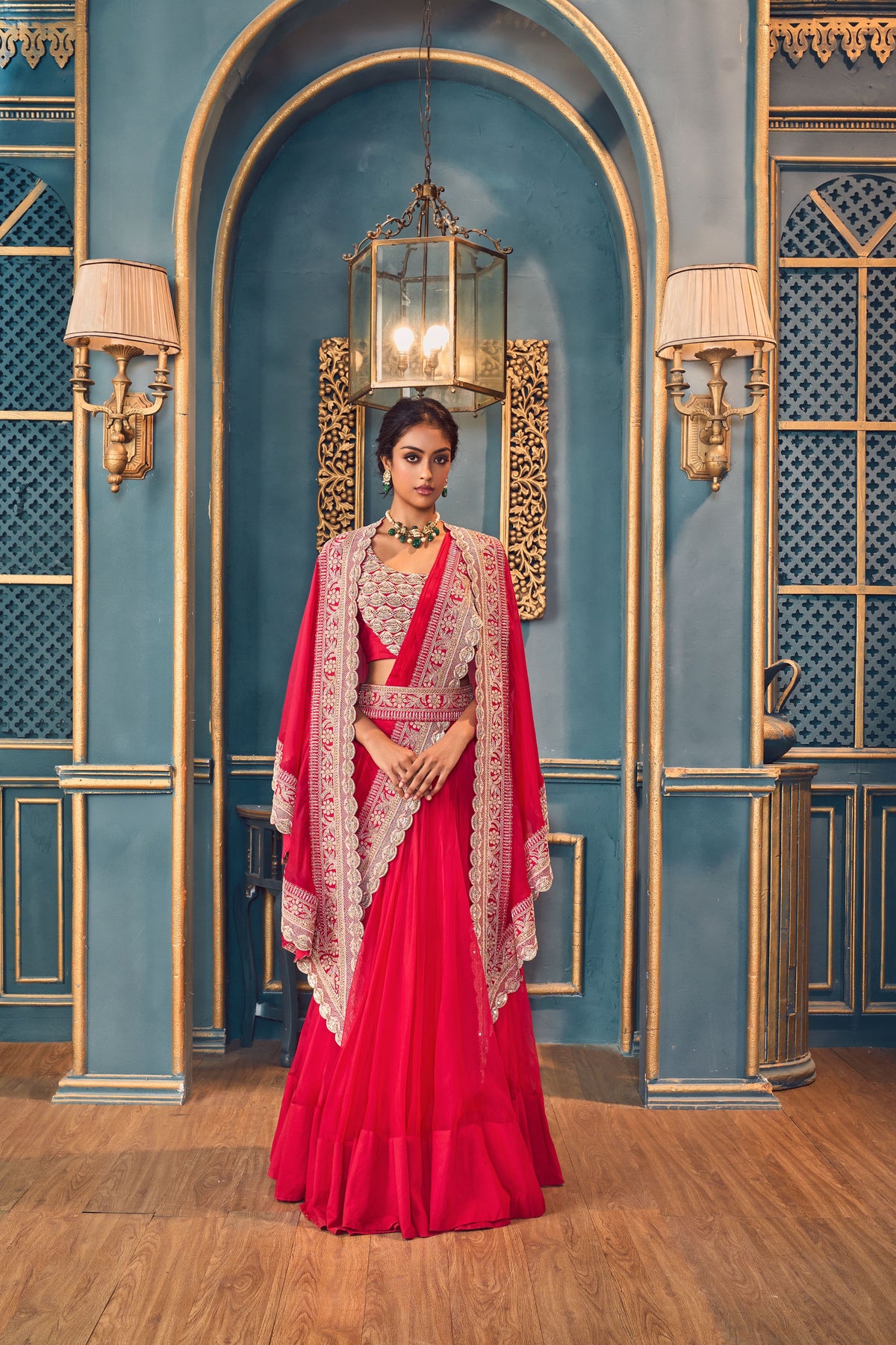Five-piece Fuchsia Pink Lehenga Set