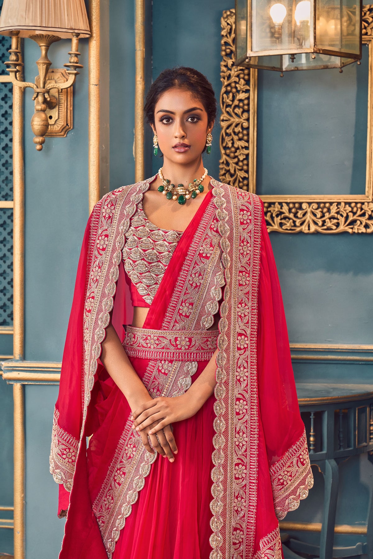 Five-piece Fuchsia Pink Lehenga Set